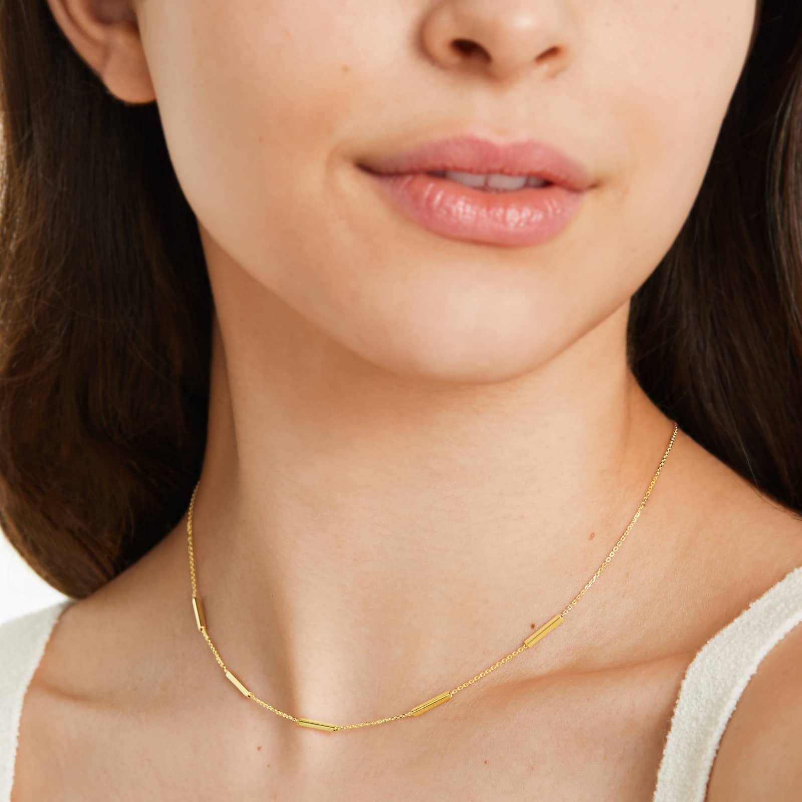 14K Yellow Gold Five Piece Bar Station Choker Necklace