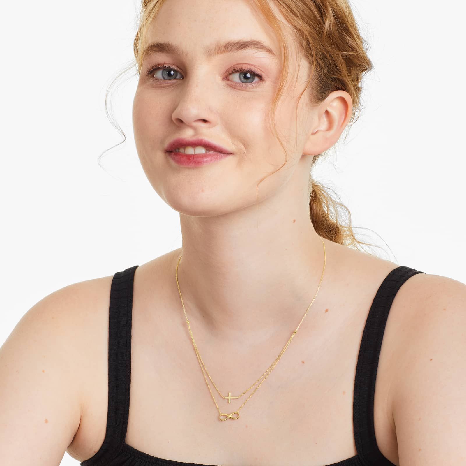 14K Yellow Gold Duo Cross and Infinity Necklace
