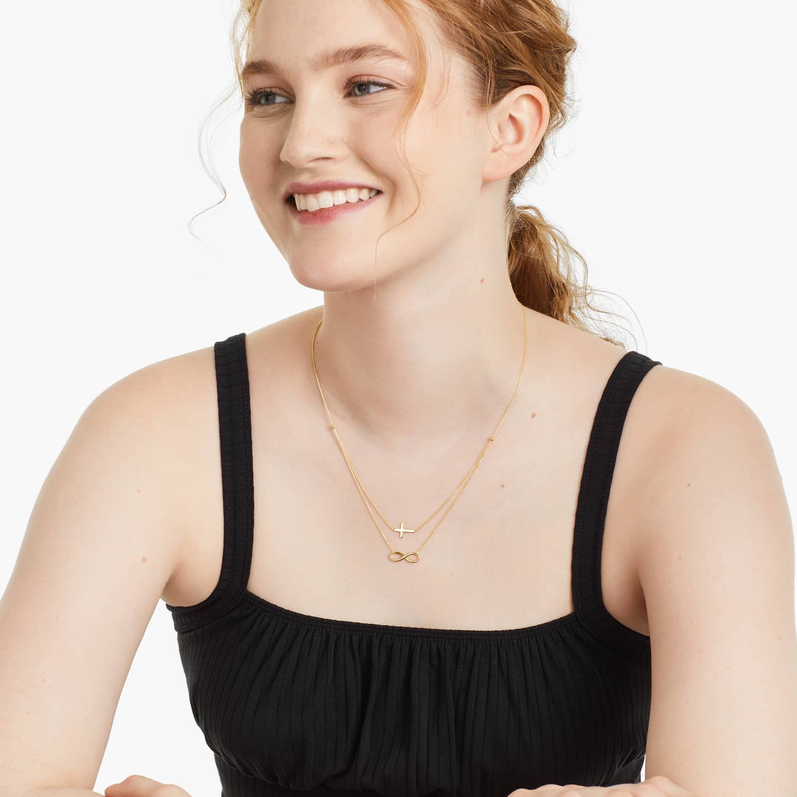 14K Yellow Gold Duo Cross and Infinity Necklace