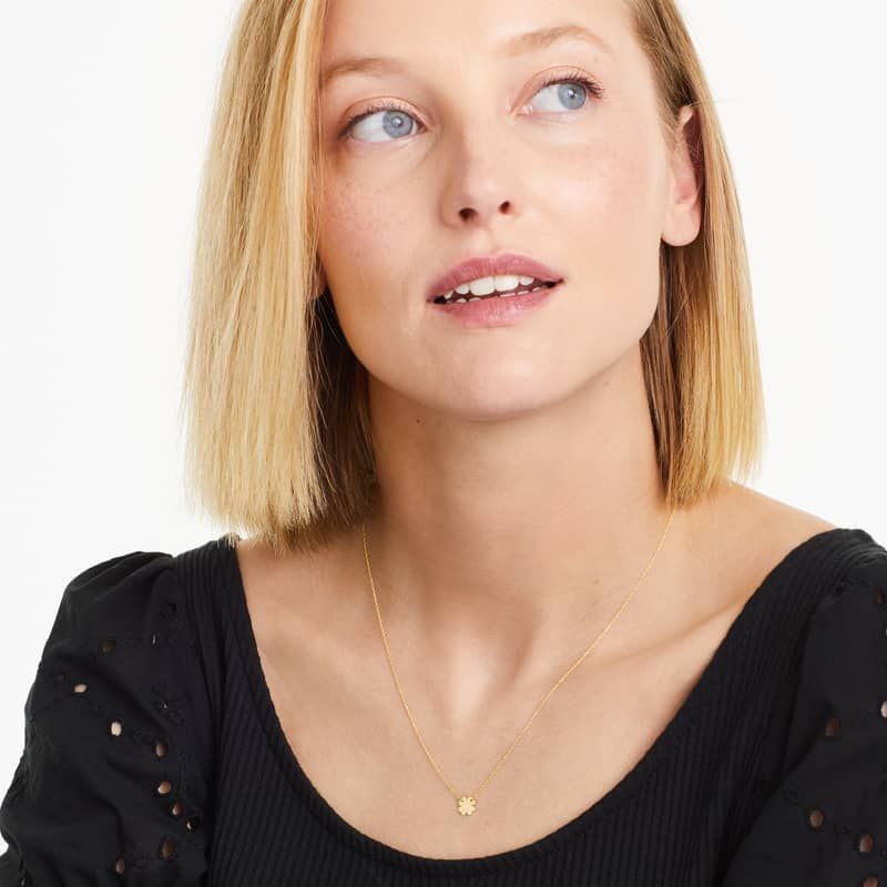 14K Yellow Gold Mini Four Leaf Clover Necklace