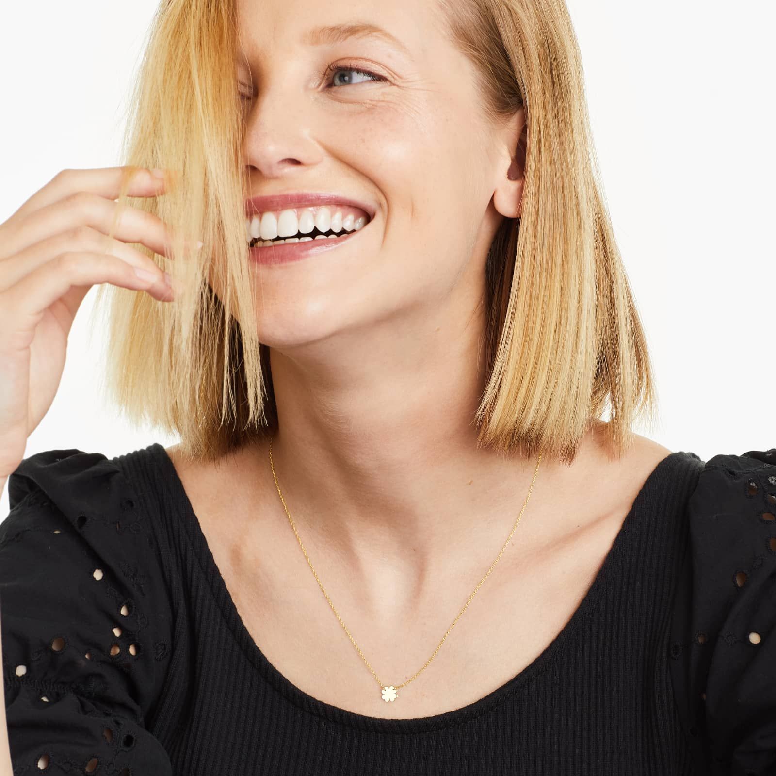 14K Yellow Gold Mini Four Leaf Clover Necklace