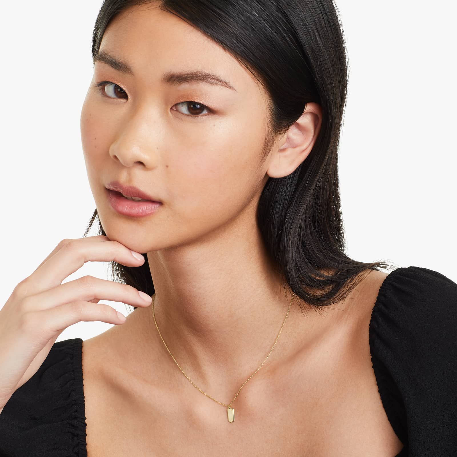 14K Yellow Gold Mini Dog Tag Necklace