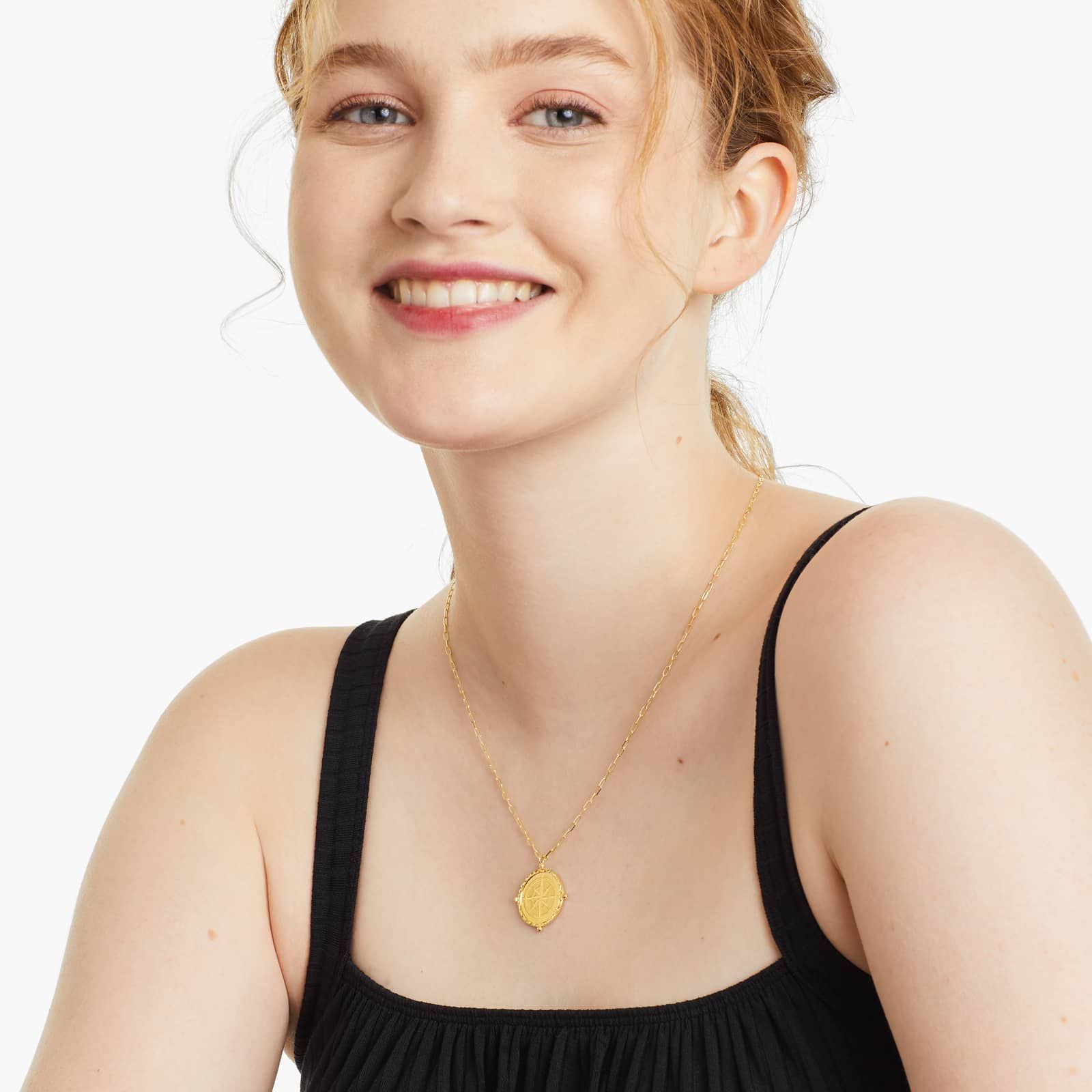 14K Yellow Gold Compass Medallion Necklace