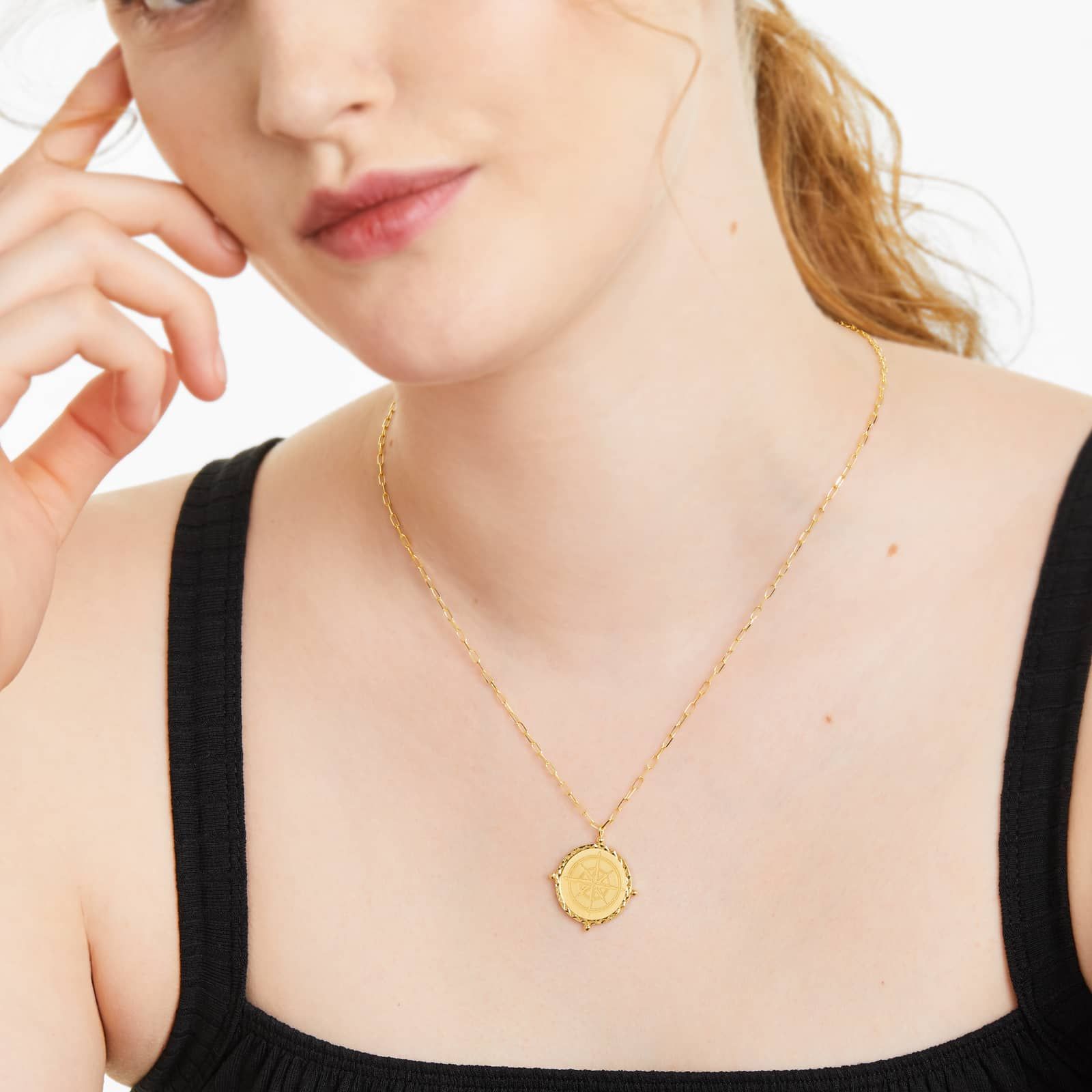 14K Yellow Gold Compass Medallion Necklace