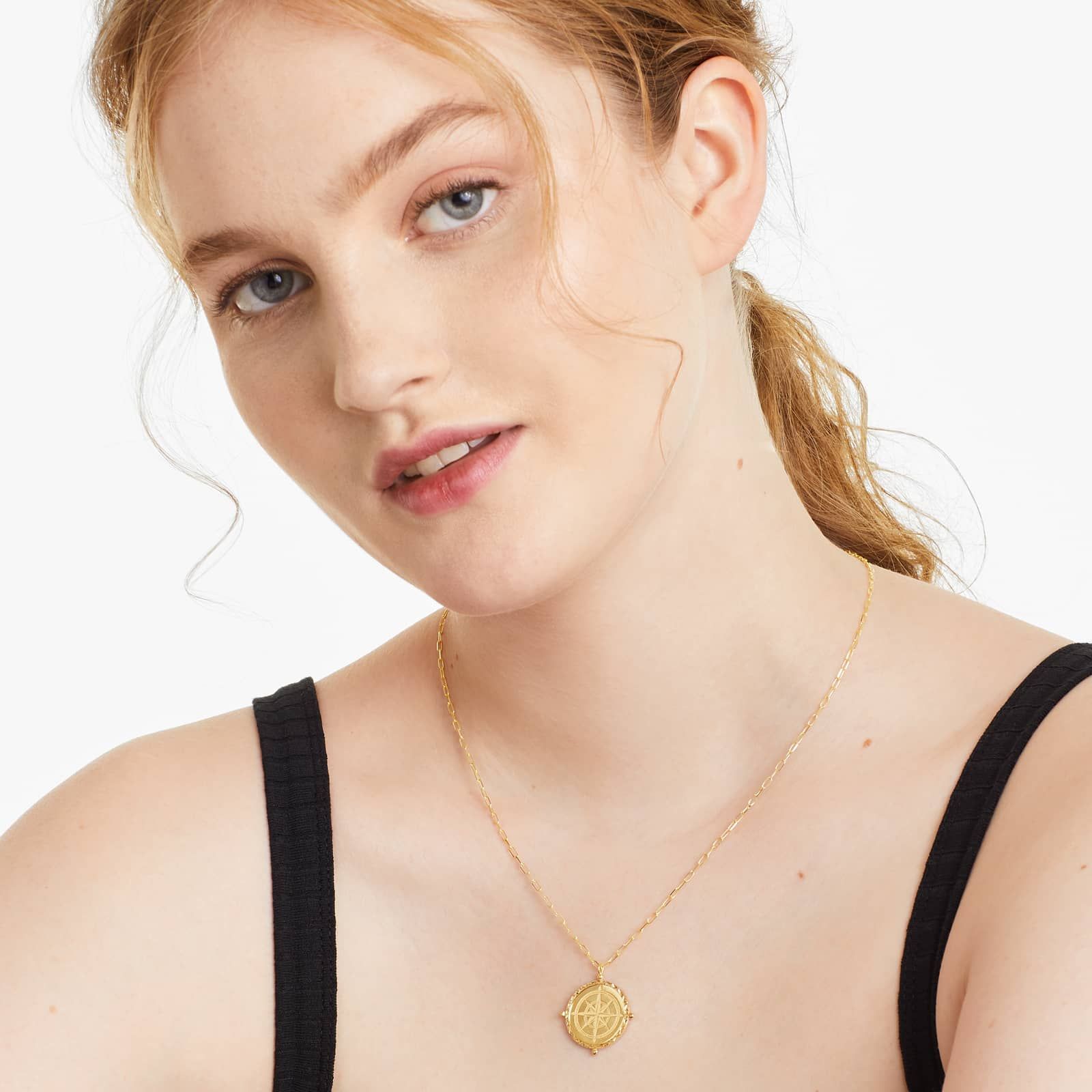 14K Yellow Gold Compass Medallion Necklace