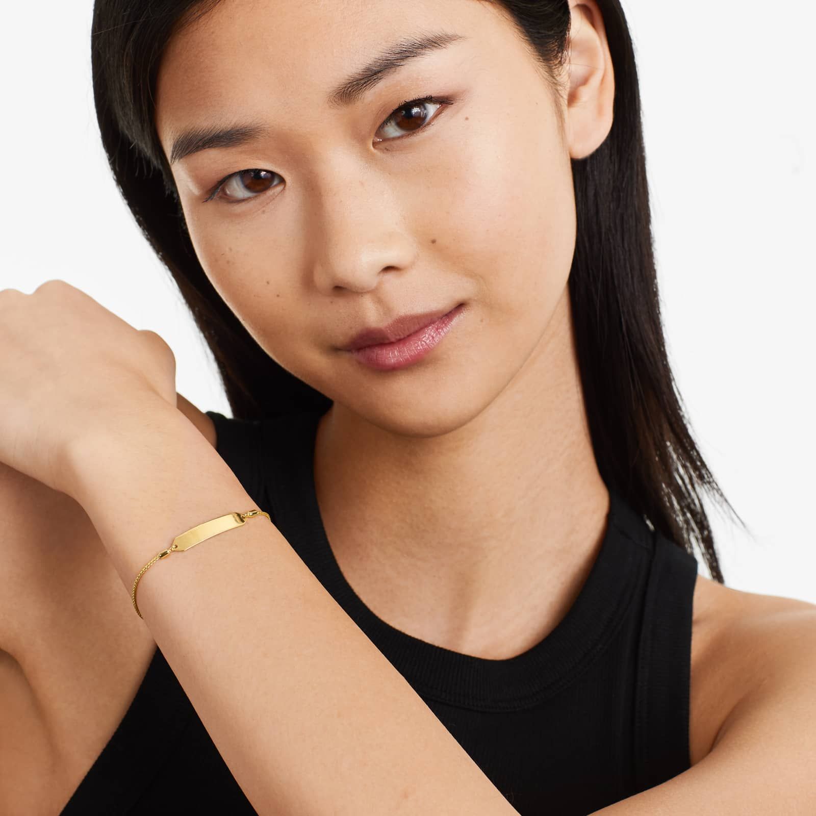 Elongated Hexagon Plate Bolo Bracelet In 14K Yellow Gold