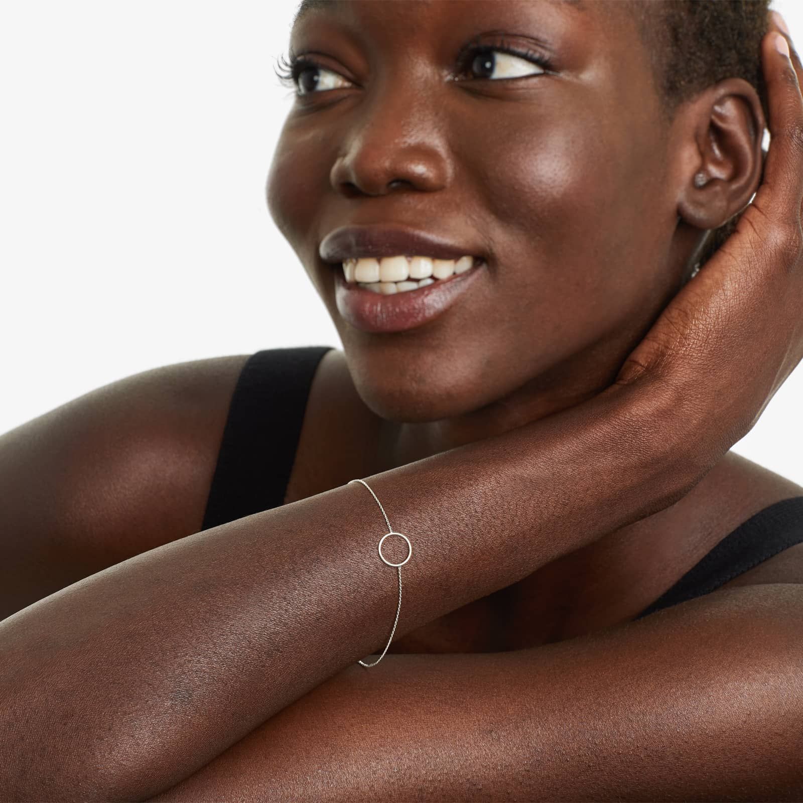 Open Circle Bracelet In 14K White Gold