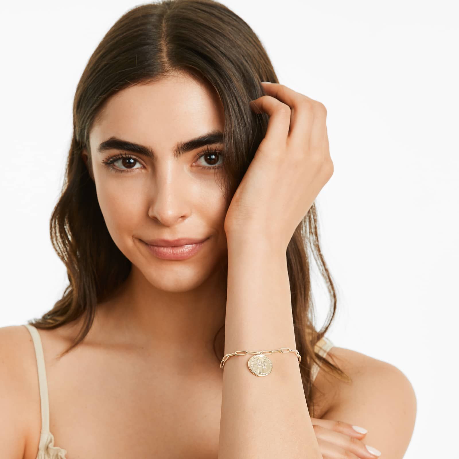 Ancient Coin Paperclip Chain Bracelet In 14K Yellow Gold