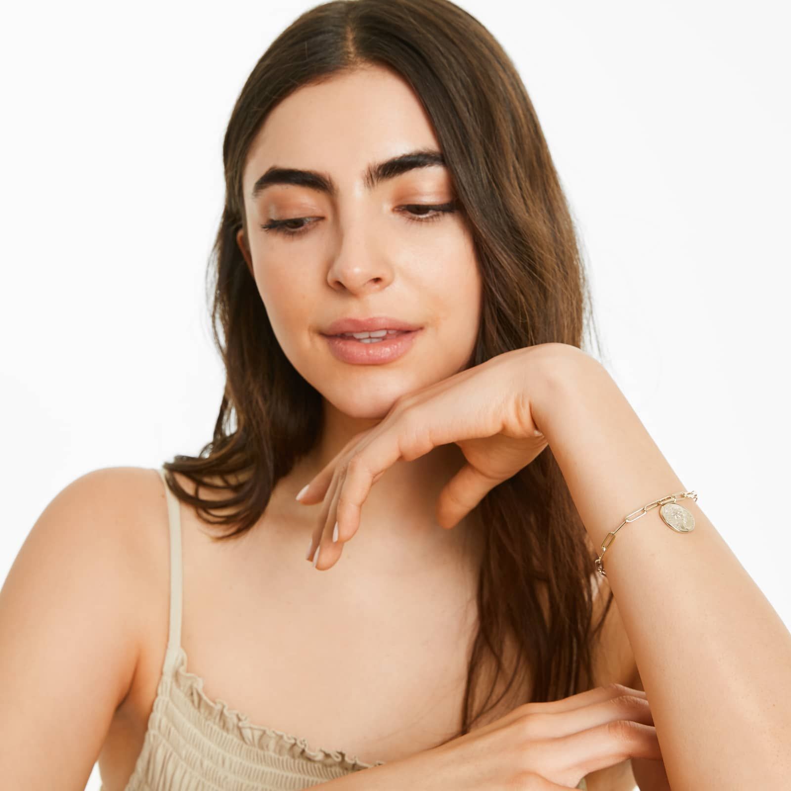 Ancient Coin Paperclip Chain Bracelet In 14K Yellow Gold