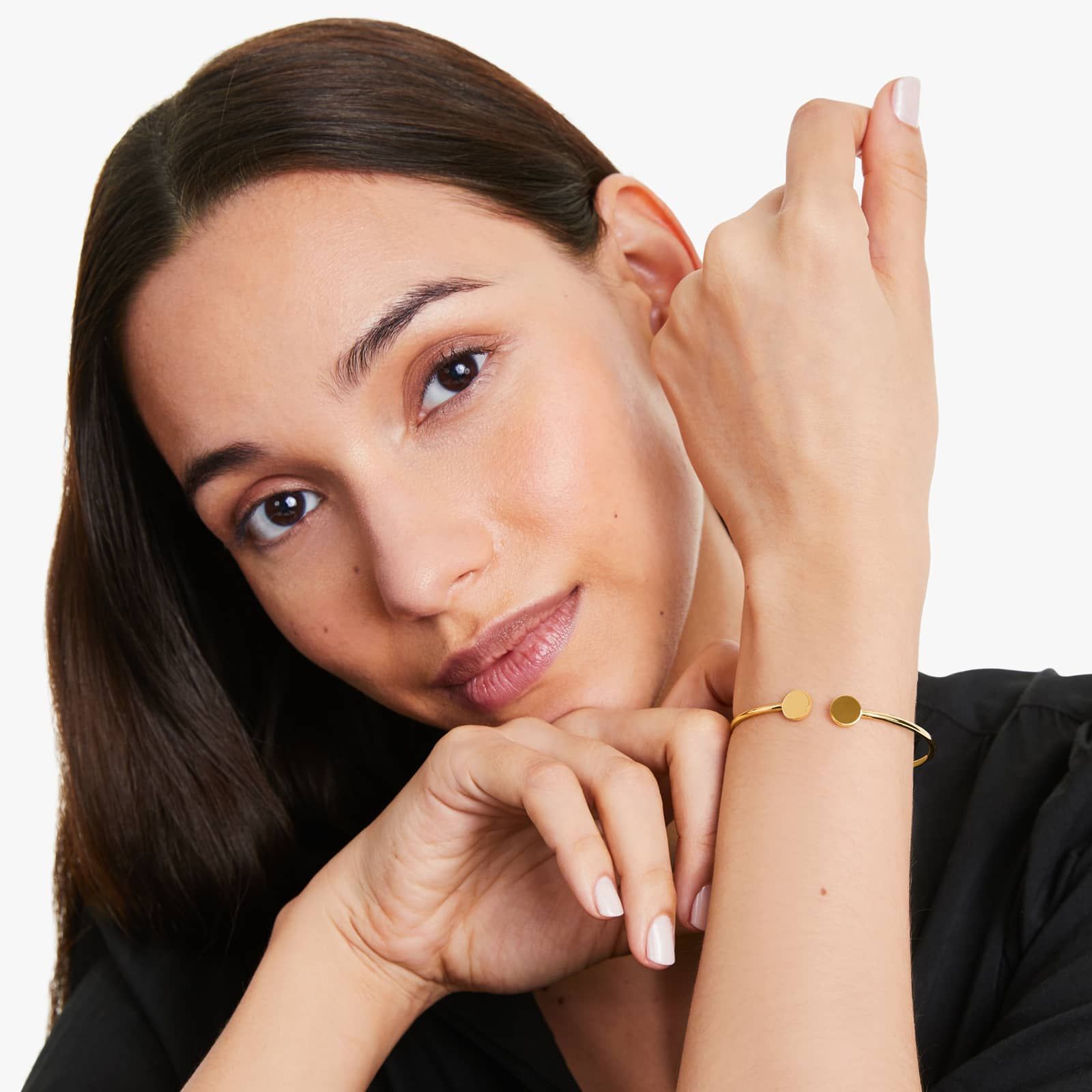 Disk Cuff Bangle In 14K Yellow Gold
