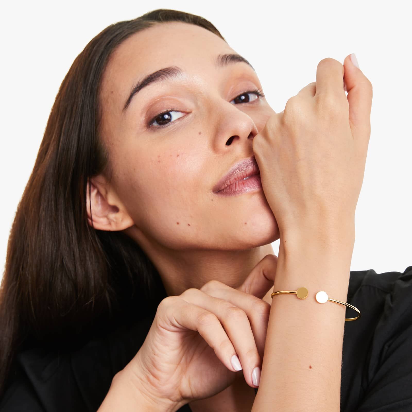 Disk Cuff Bangle In 14K Yellow Gold