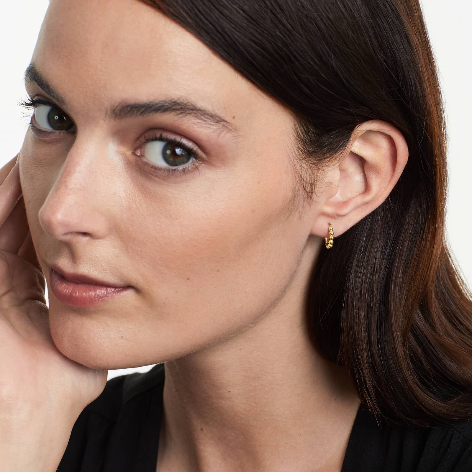 Beaded Huggie Hoop Earrings In 14K Yellow Gold