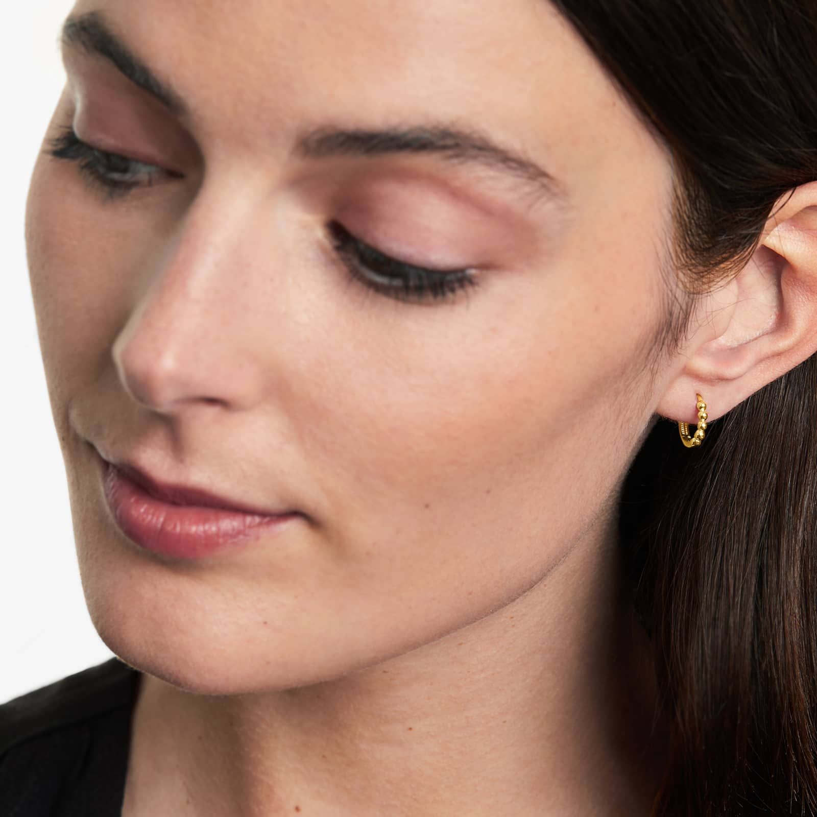 Beaded Huggie Hoop Earrings In 14K Yellow Gold