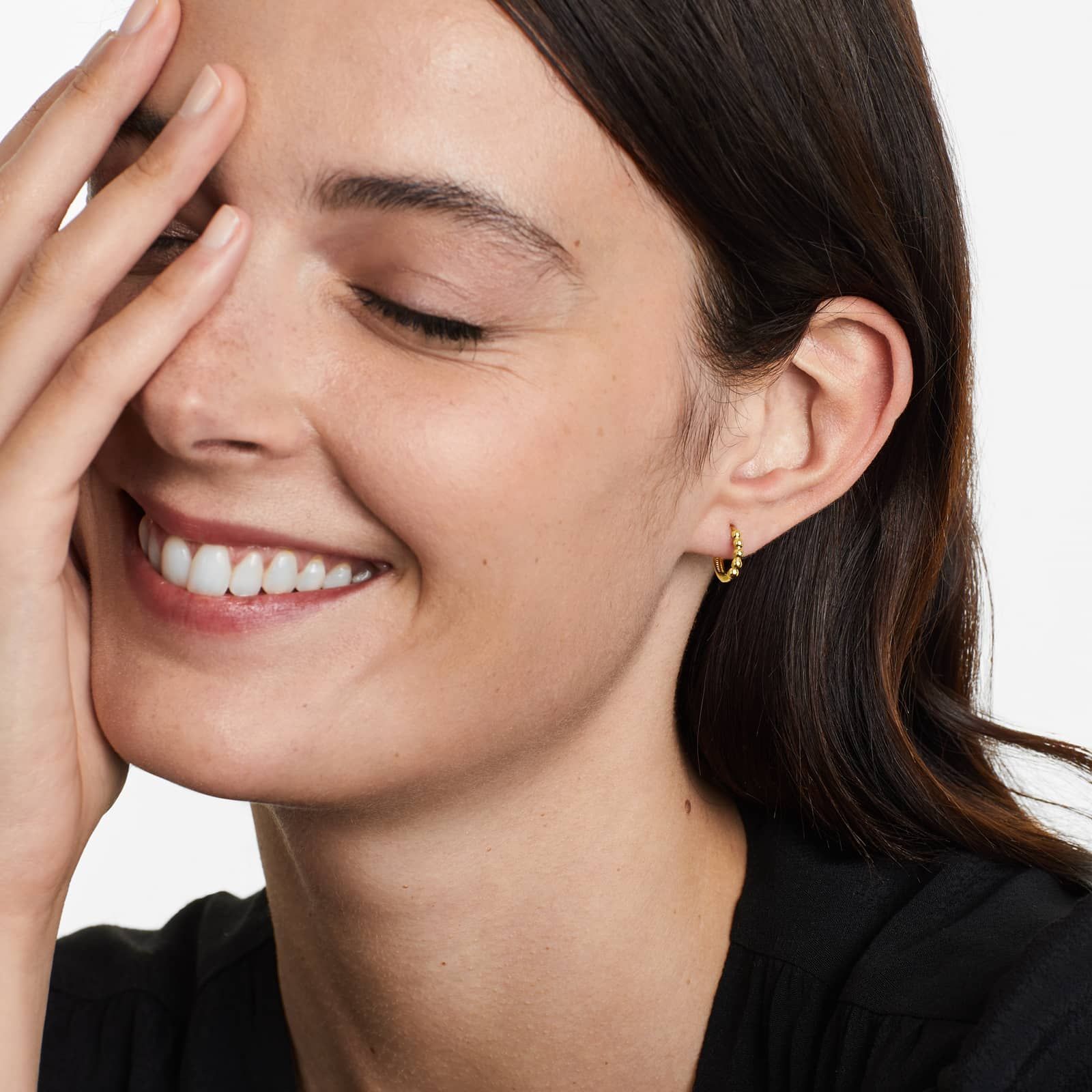 Beaded Huggie Hoop Earrings In 14K Yellow Gold