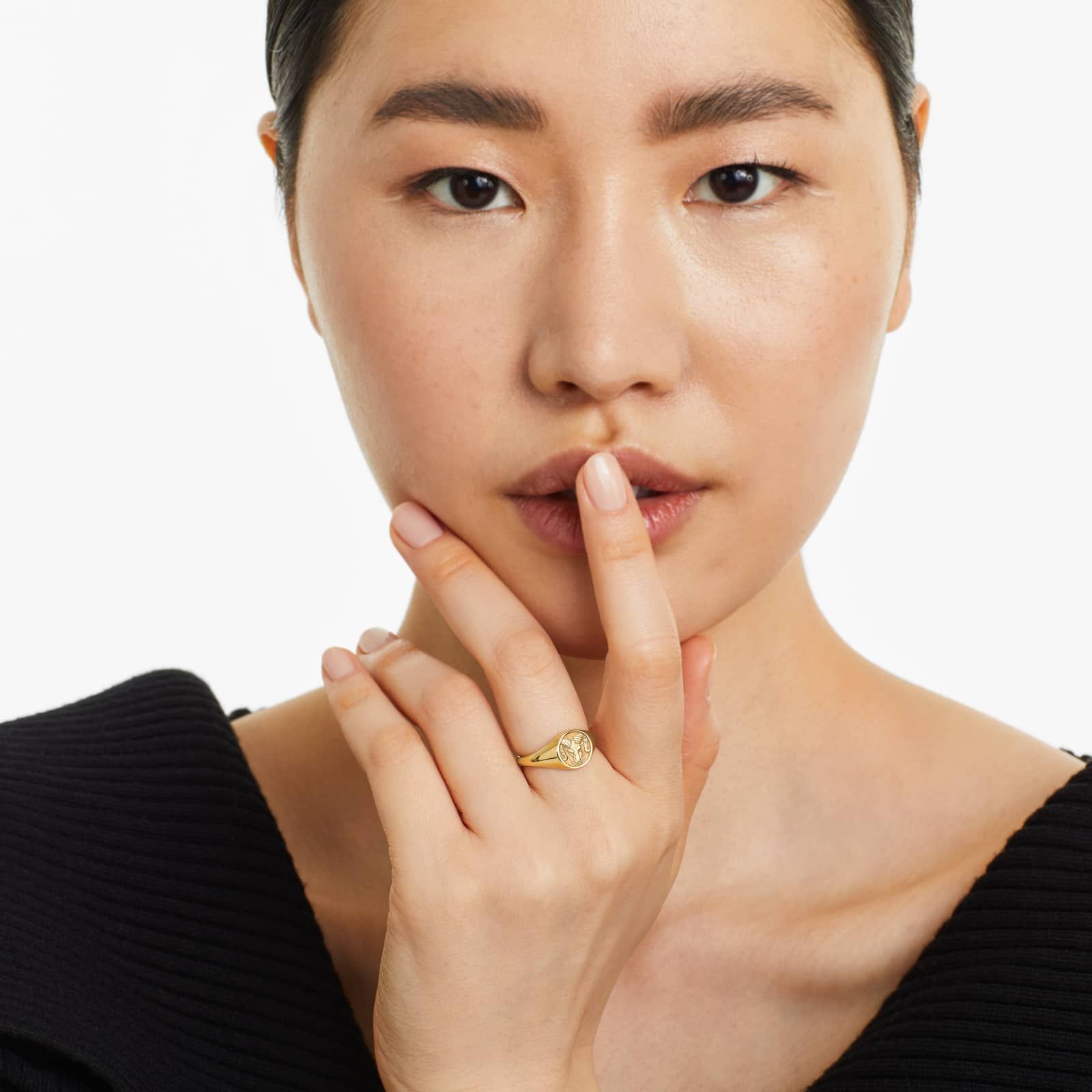 Aries Zodiac Signet Ring In 14K Yellow Gold