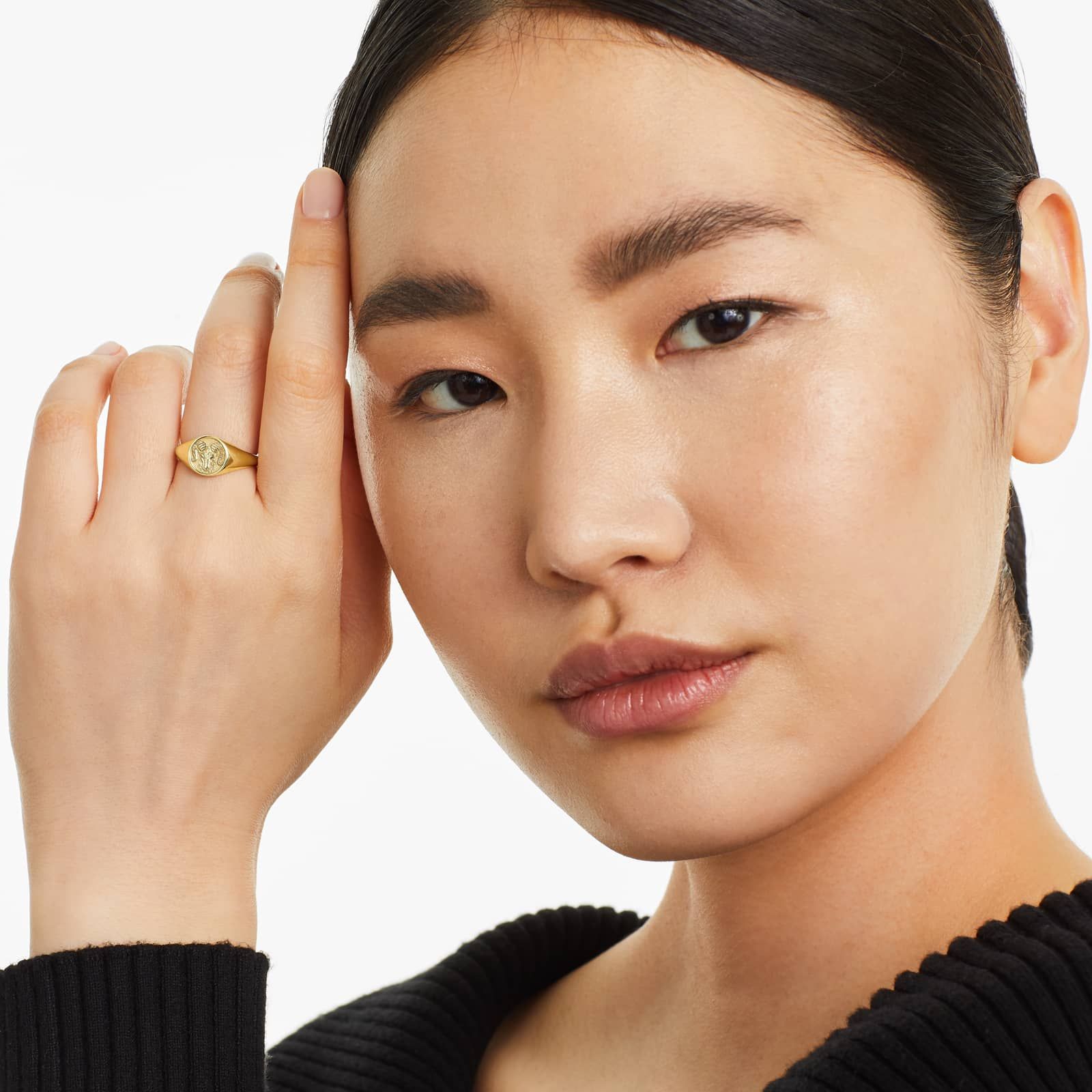 Aries Zodiac Signet Ring In 14K Yellow Gold