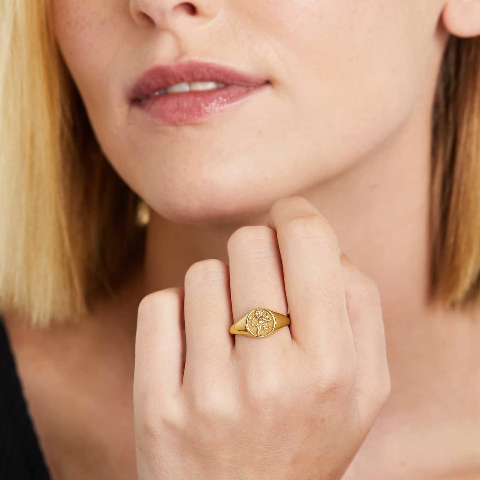 Leo Zodiac Signet Ring In 14K Yellow Gold