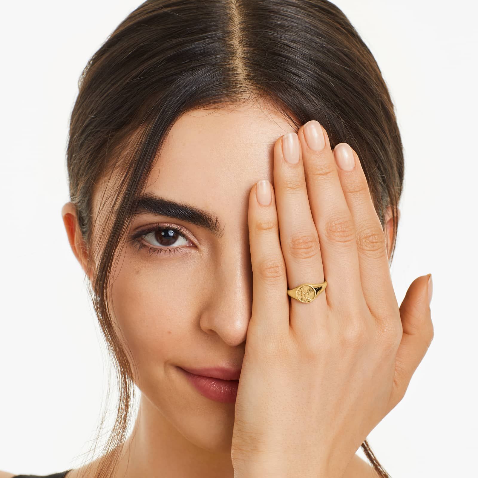 Virgo Zodiac Signet Ring In 14K Yellow Gold