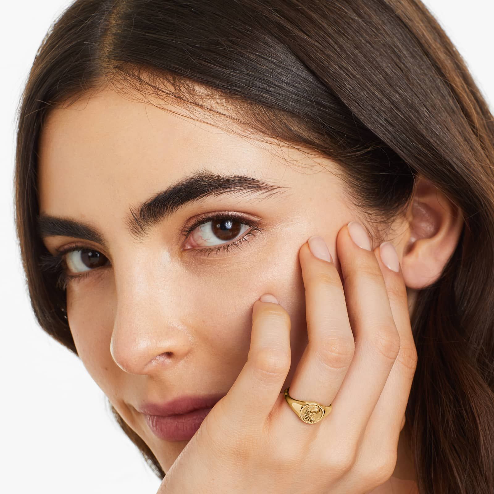 Aquarius Zodiac Signet Ring In 14K Yellow Gold