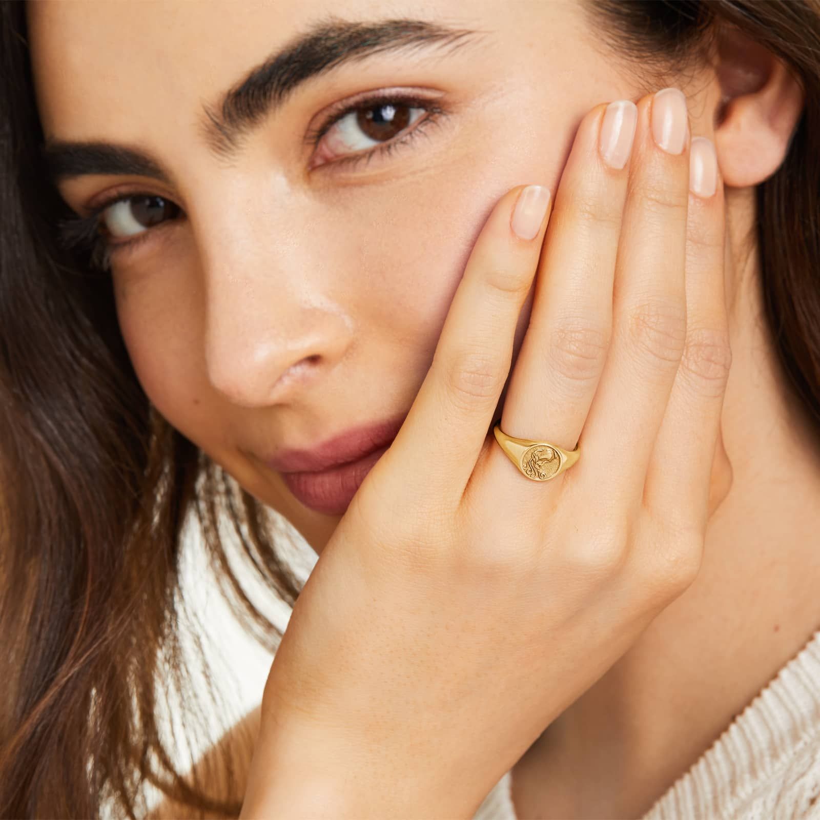 Aquarius Zodiac Signet Ring In 14K Yellow Gold