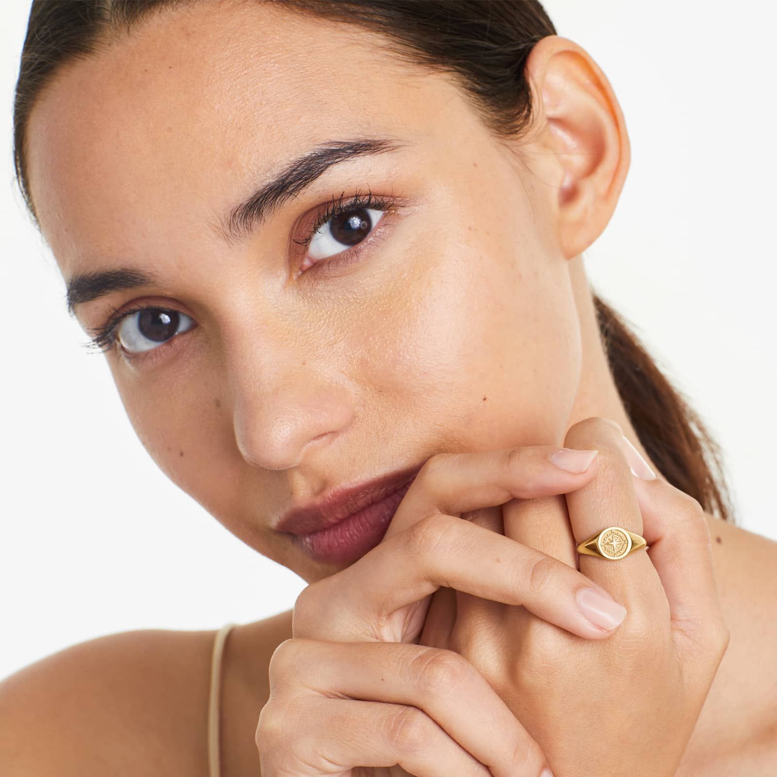 Compass Signet Ring In 14K Yellow Gold