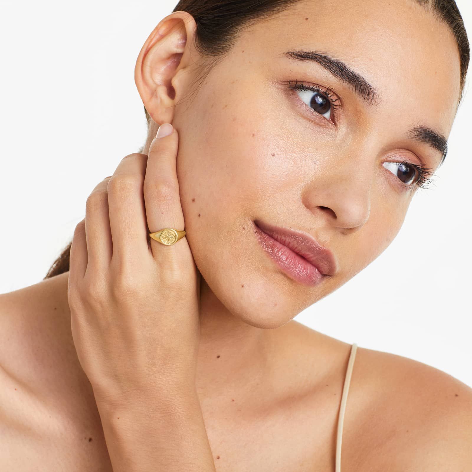 Compass Signet Ring In 14K Yellow Gold