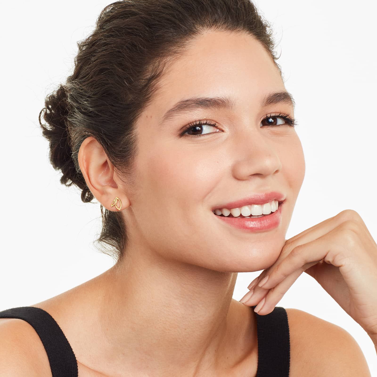 Double Leaf Stud Earrings In 14K Yellow Gold