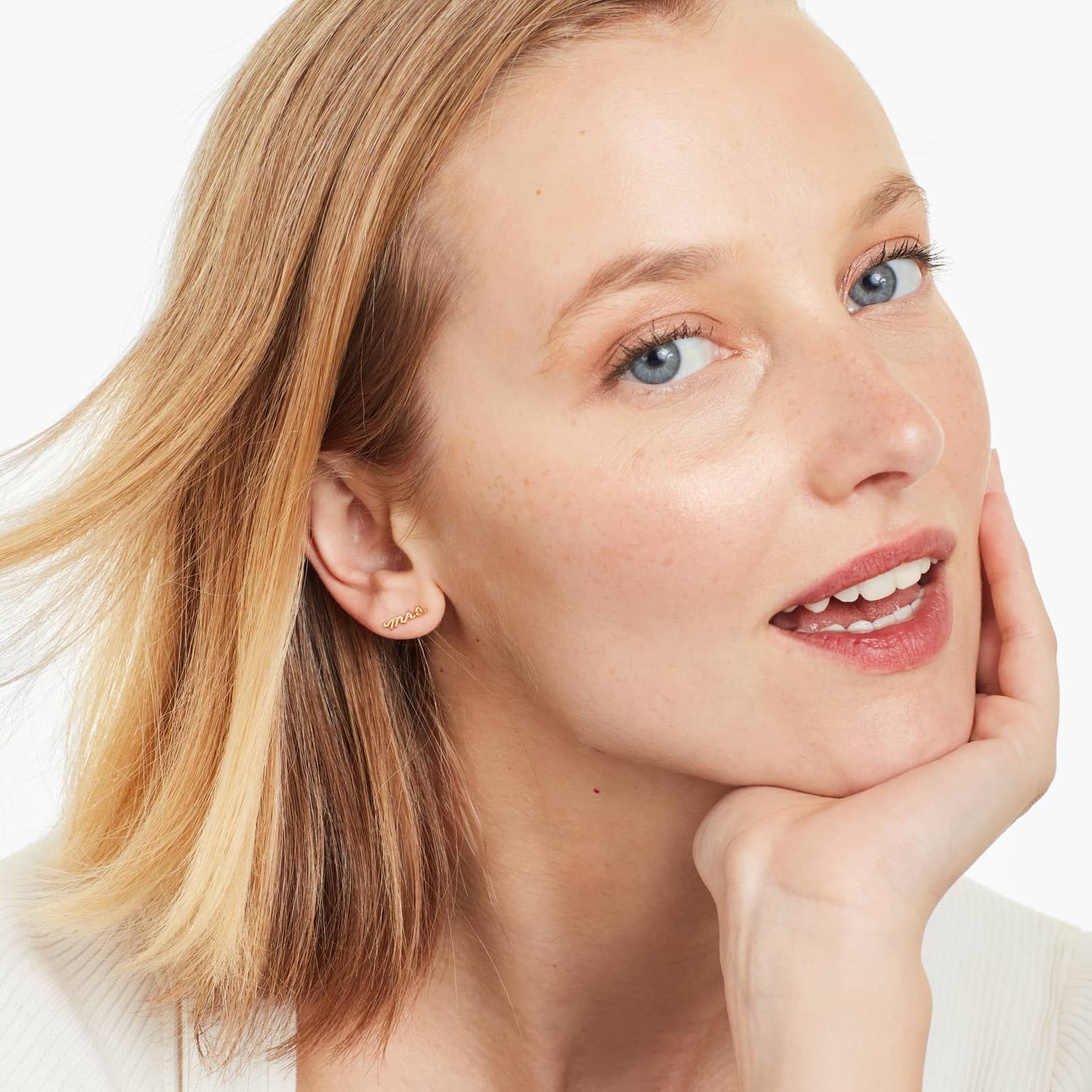 Mrs. Stud Earrings In 14K Yellow Gold