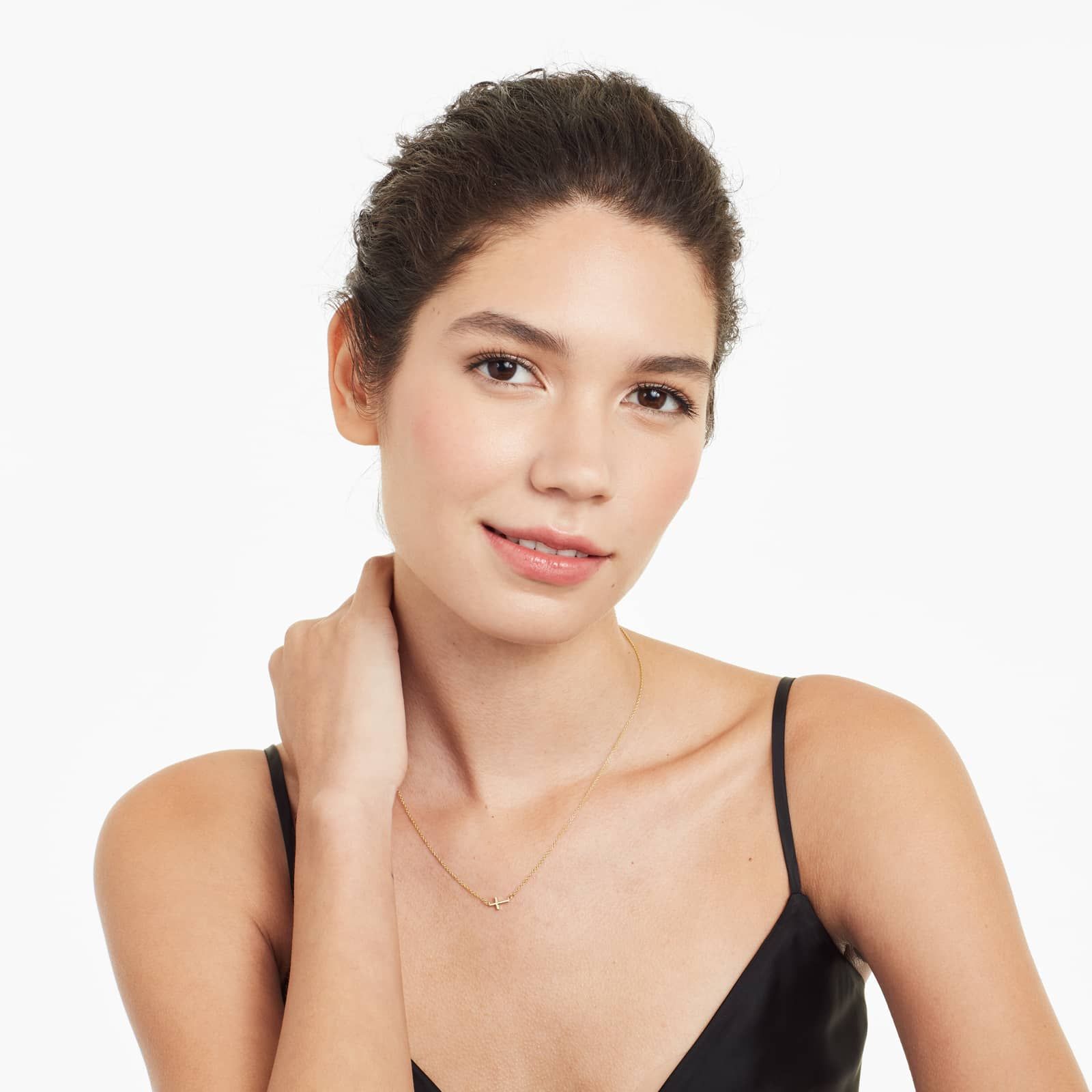 14K Yellow Gold Sideways Cross Necklace