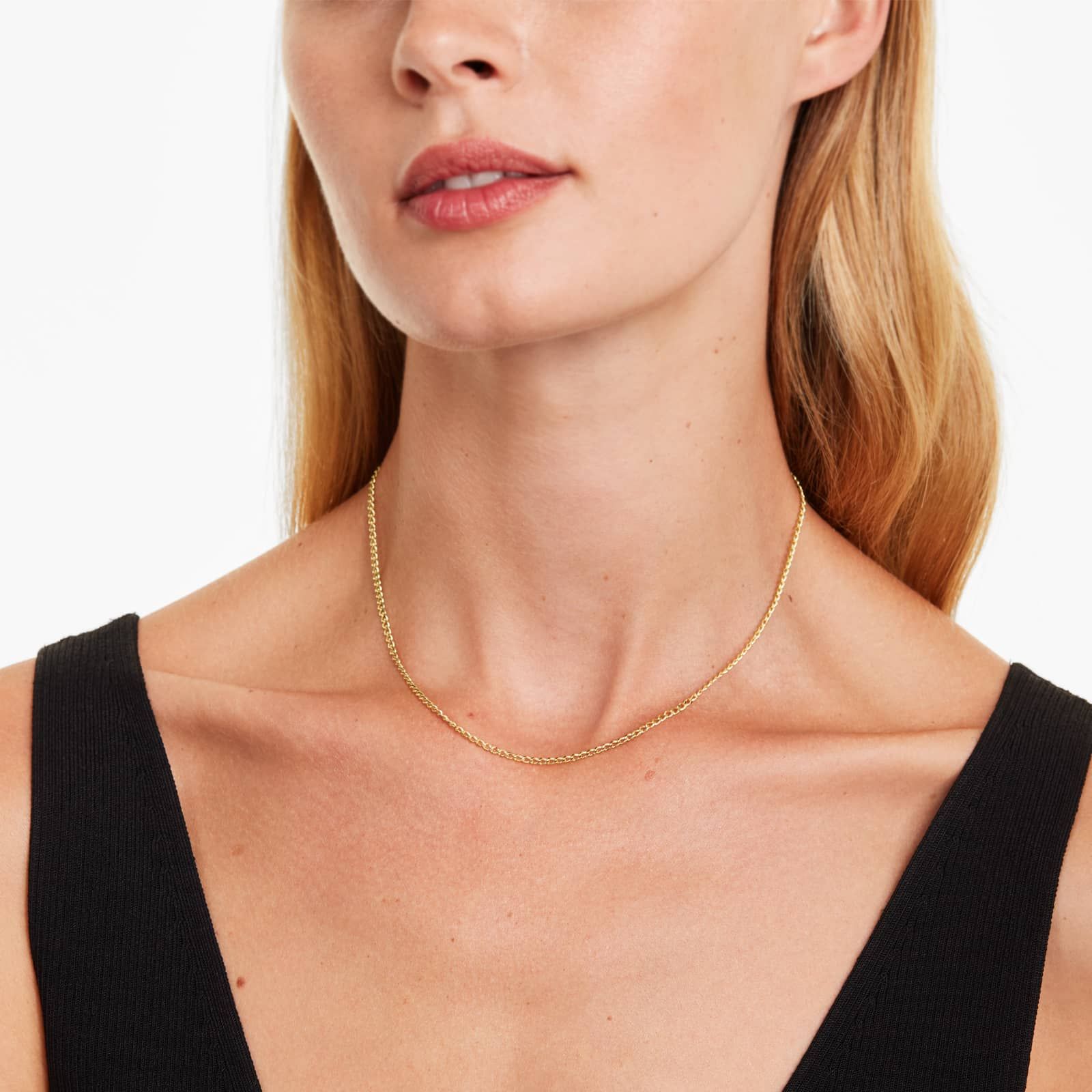 14K Yellow Gold 2.7mm Curb Chain Choker Necklace