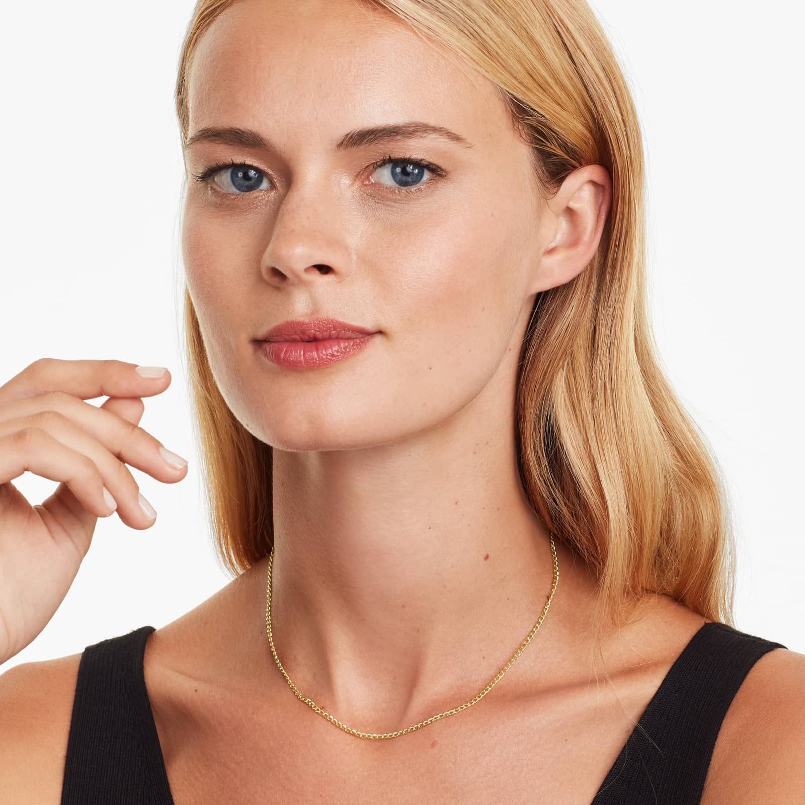 14K Yellow Gold 2.7mm Curb Chain Choker Necklace