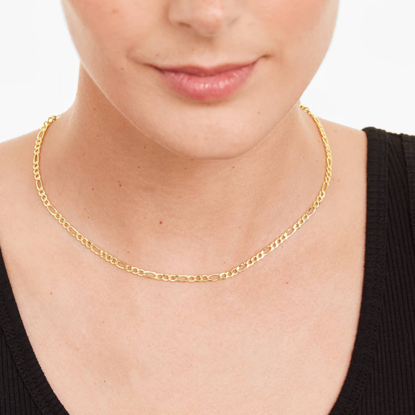 14K Yellow Gold 2.5mm Hollow Figaro Choker Necklace