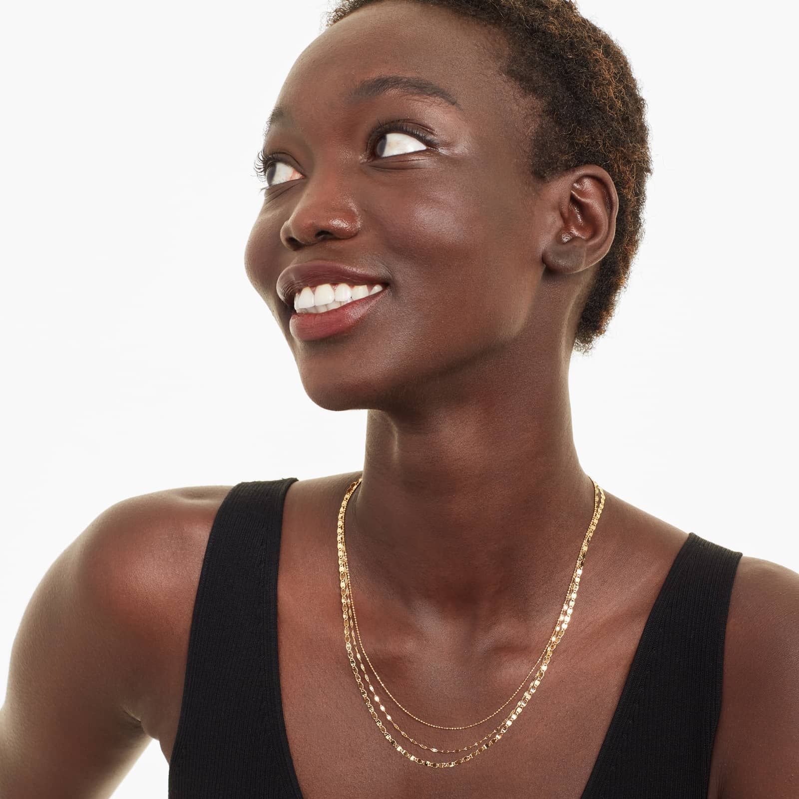 14K Yellow Gold Mixed Chain Triple Strand Necklace