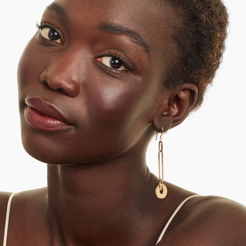 Paperclip Disc Drop Earrings In 14K Yellow Gold