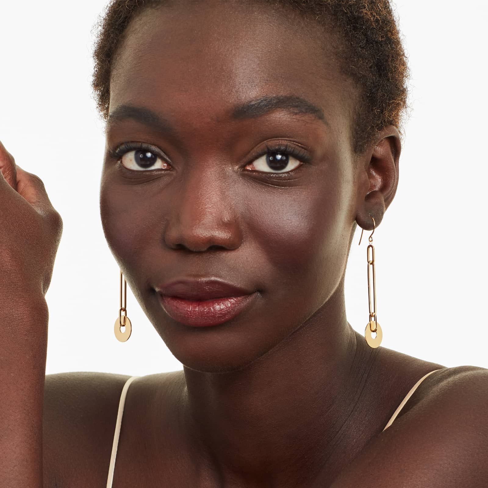 Paperclip Disc Drop Earrings In 14K Yellow Gold