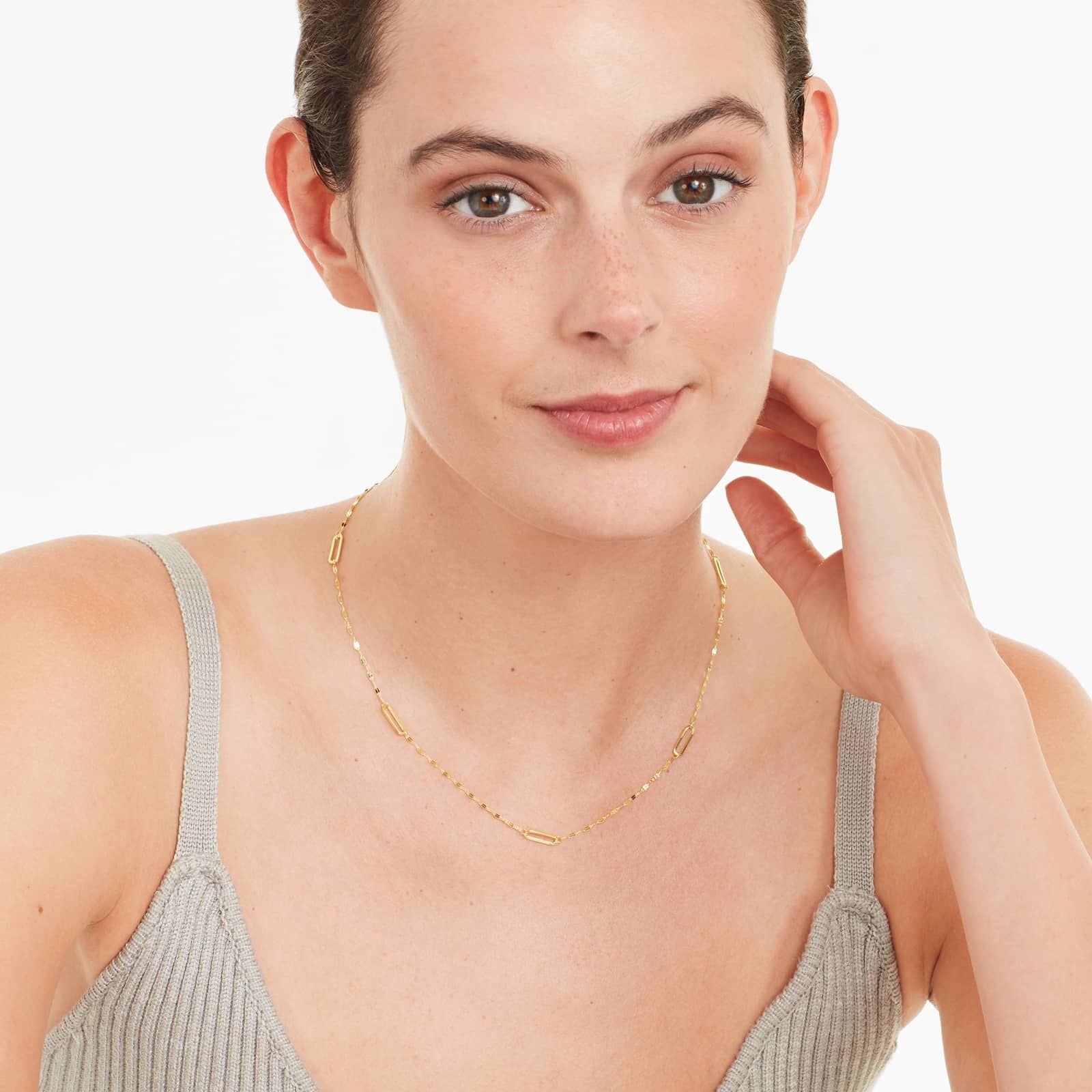 14K Yellow Gold Open Oval Link Stations Necklace