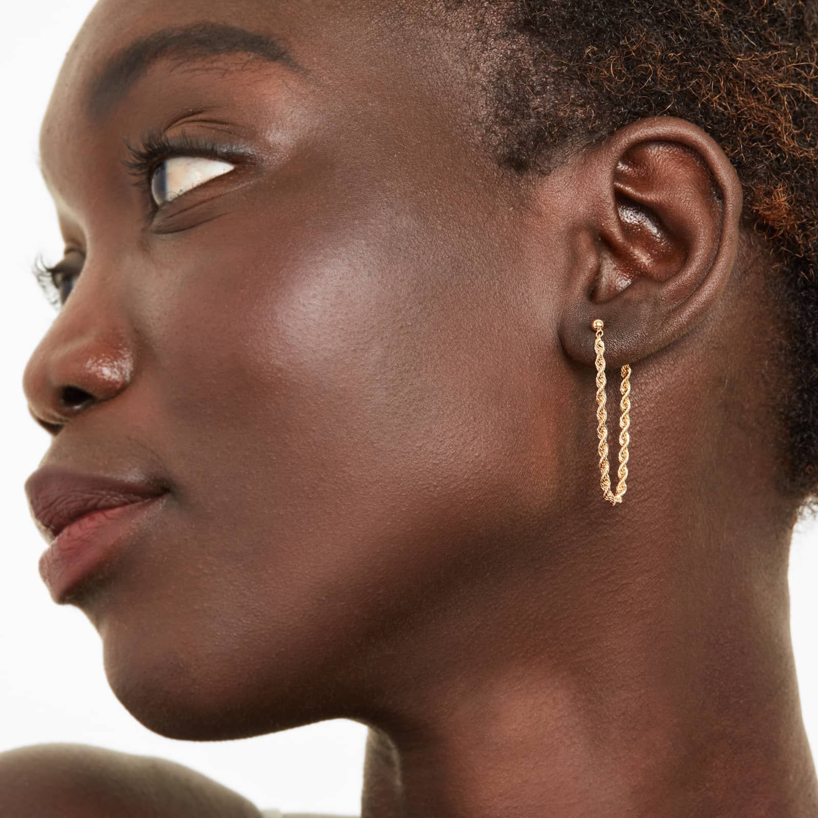Front To Back Rope Chain Earrings In 14K Yellow Gold