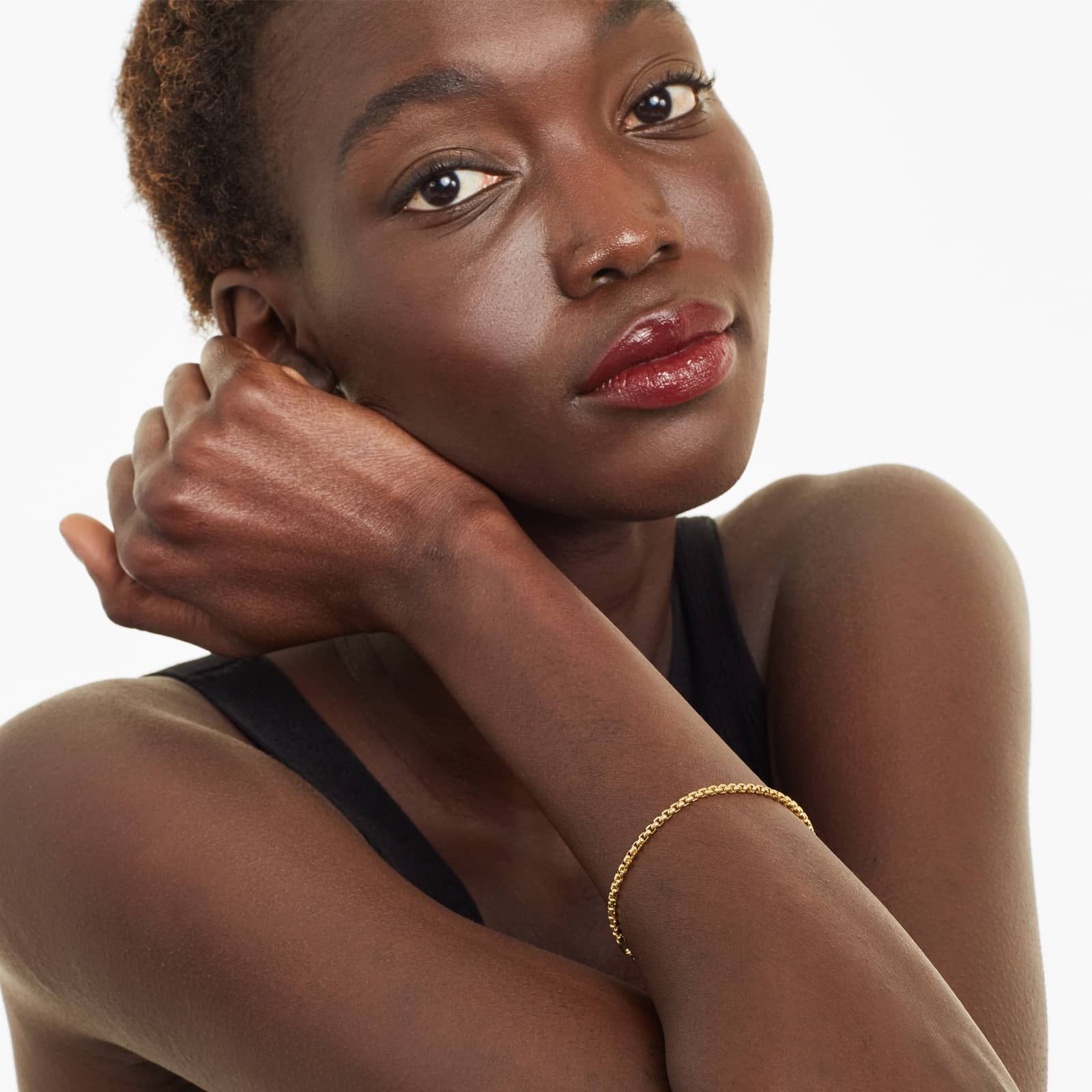 Solid Round Box Chain Bracelet In 14K Yellow Gold