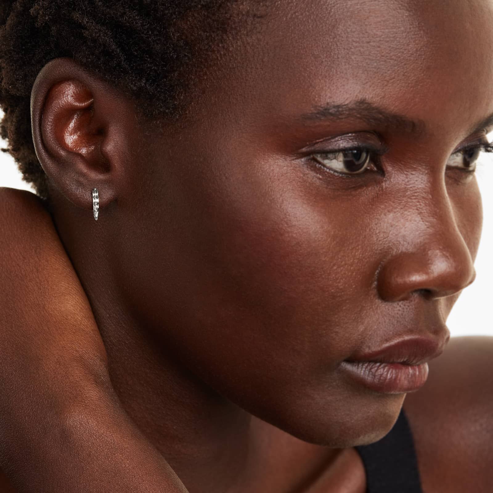 Spike Huggie Hoop Earrings In 14K White Gold