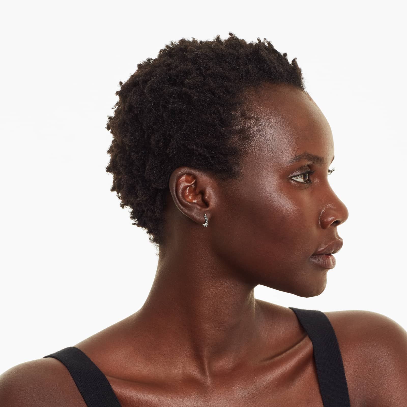 Spike Huggie Hoop Earrings In 14K White Gold