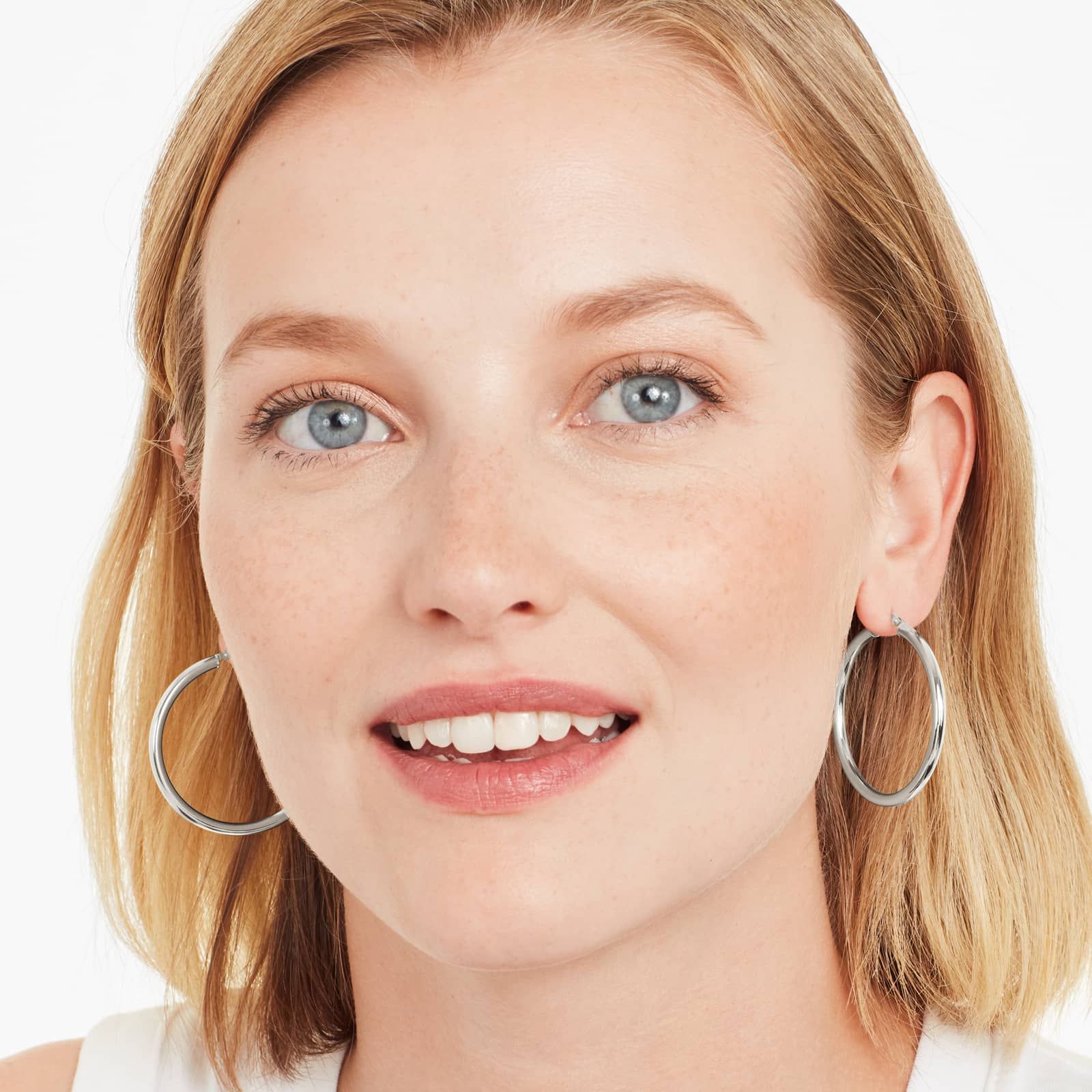 Bold Tube Hoop Earrings In 14K White Gold