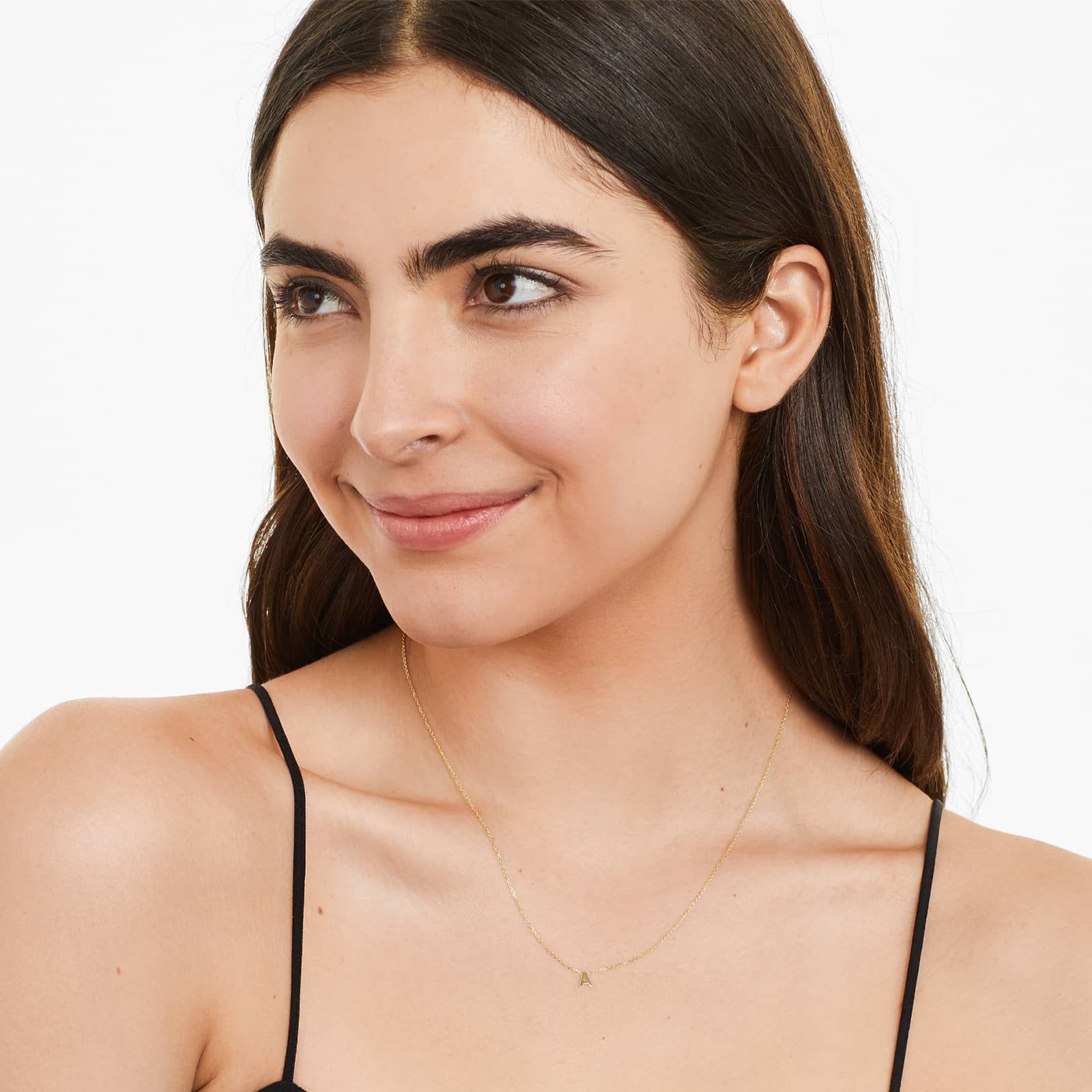 14K Yellow Gold Mini Initial A Necklace
