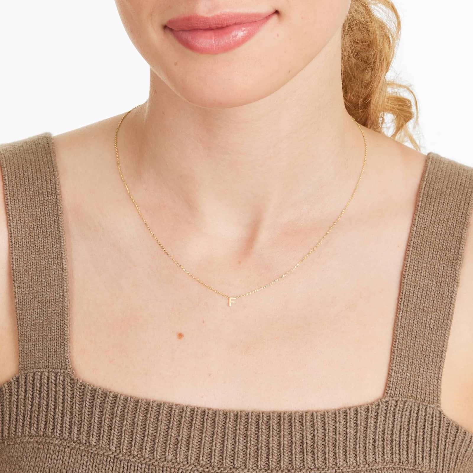 14K Yellow Gold Mini Initial F Necklace