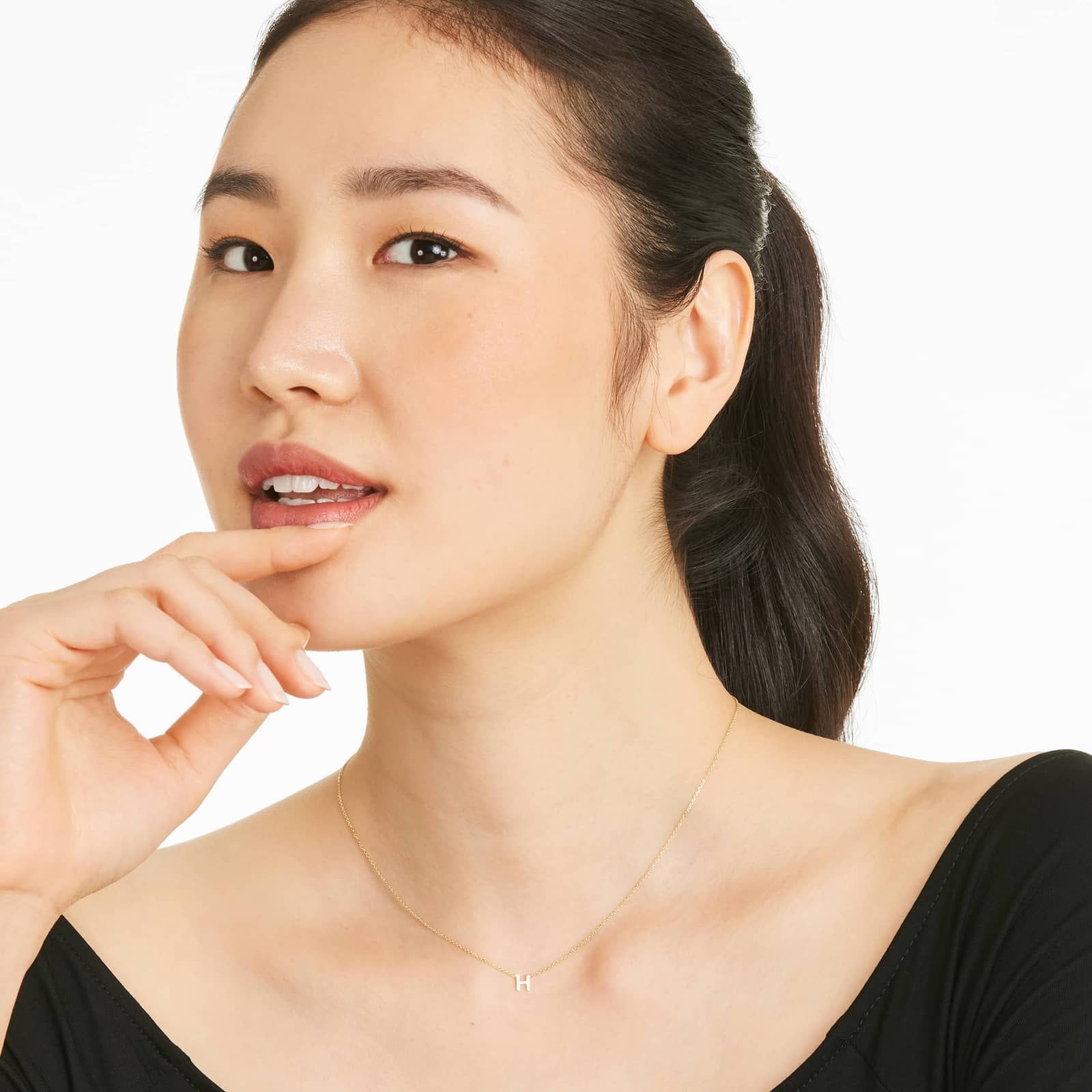 14K Yellow Gold Mini Initial H Necklace