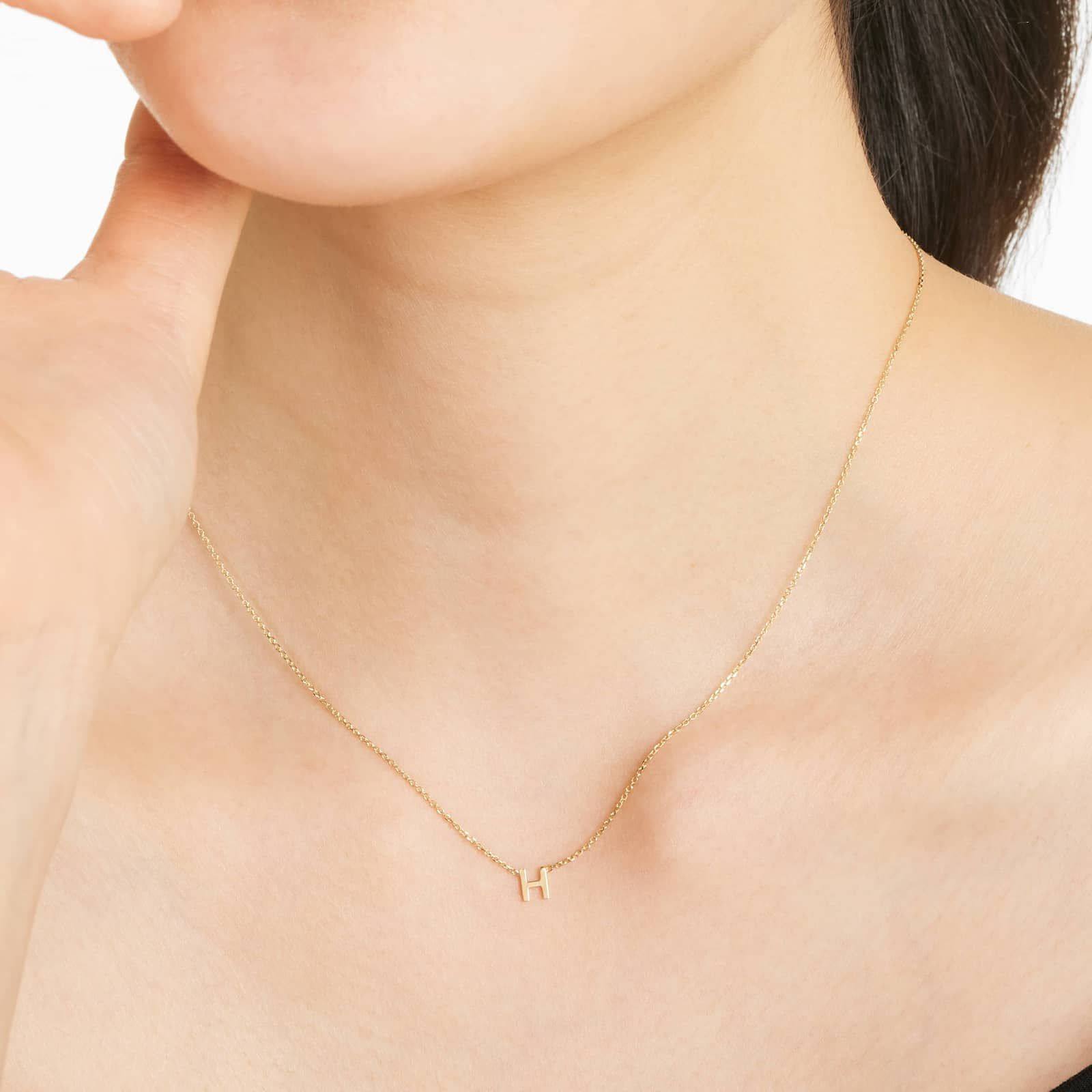 14K Yellow Gold Mini Initial H Necklace