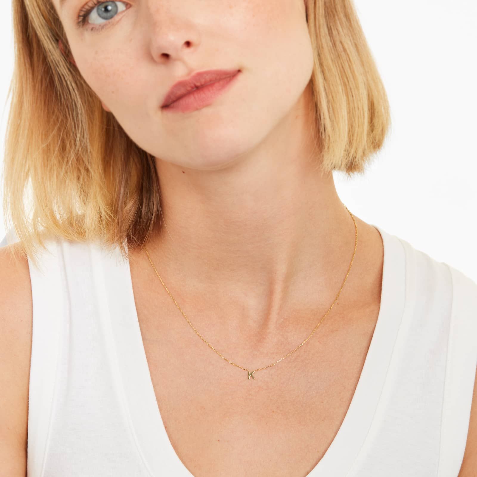 14K Yellow Gold Mini Initial K Necklace