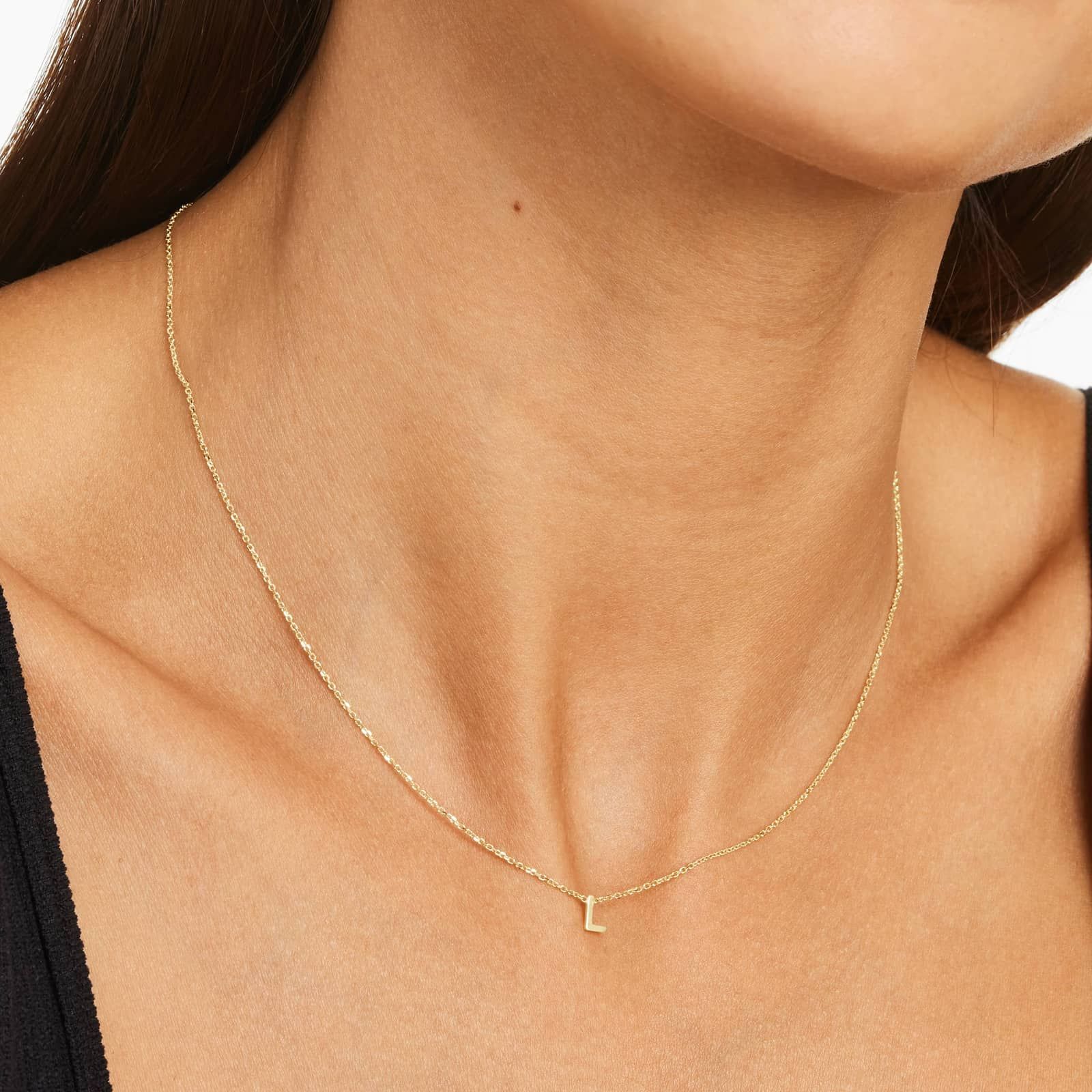 14K Yellow Gold Mini Initial L Necklace