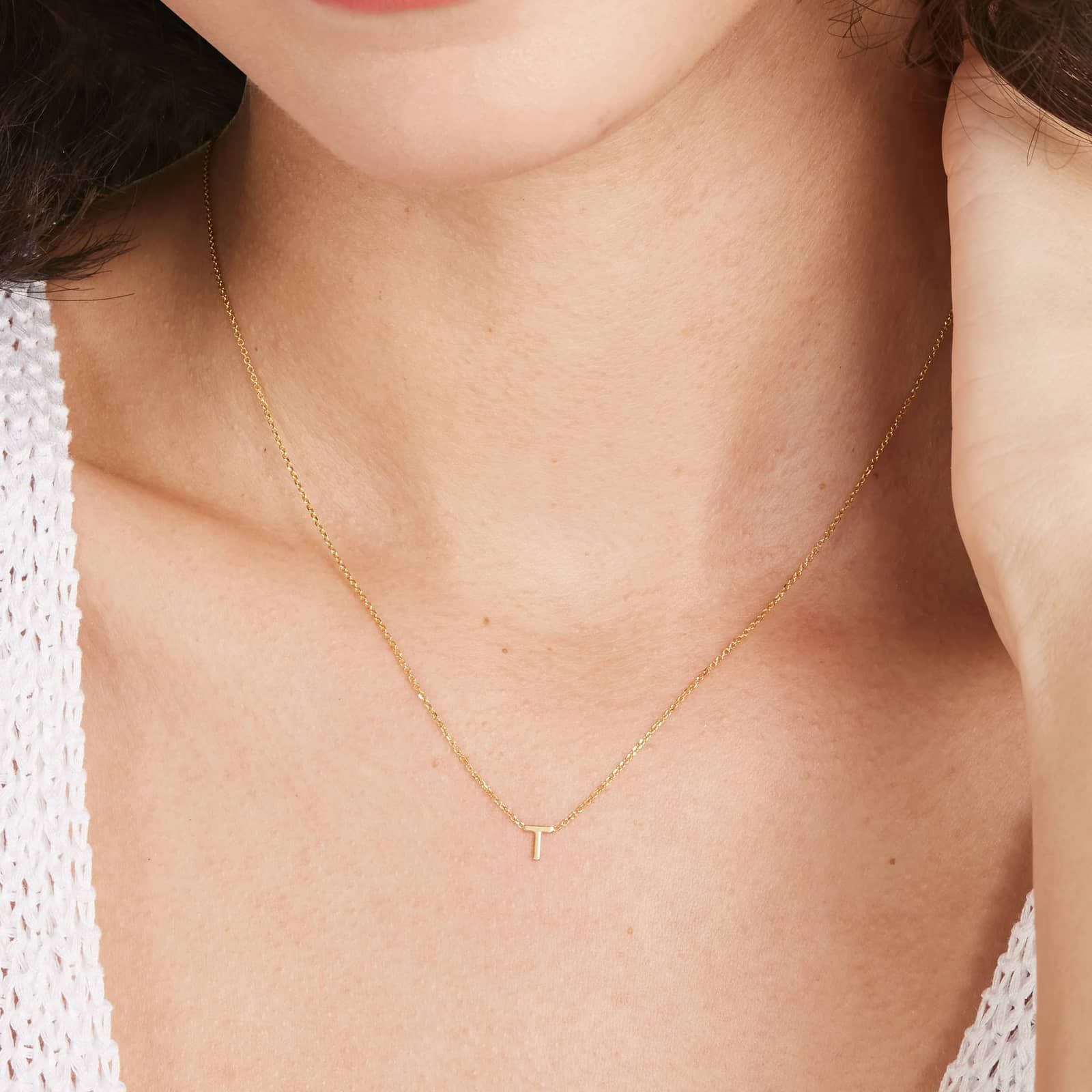 14K Yellow Gold Mini Initial T Necklace
