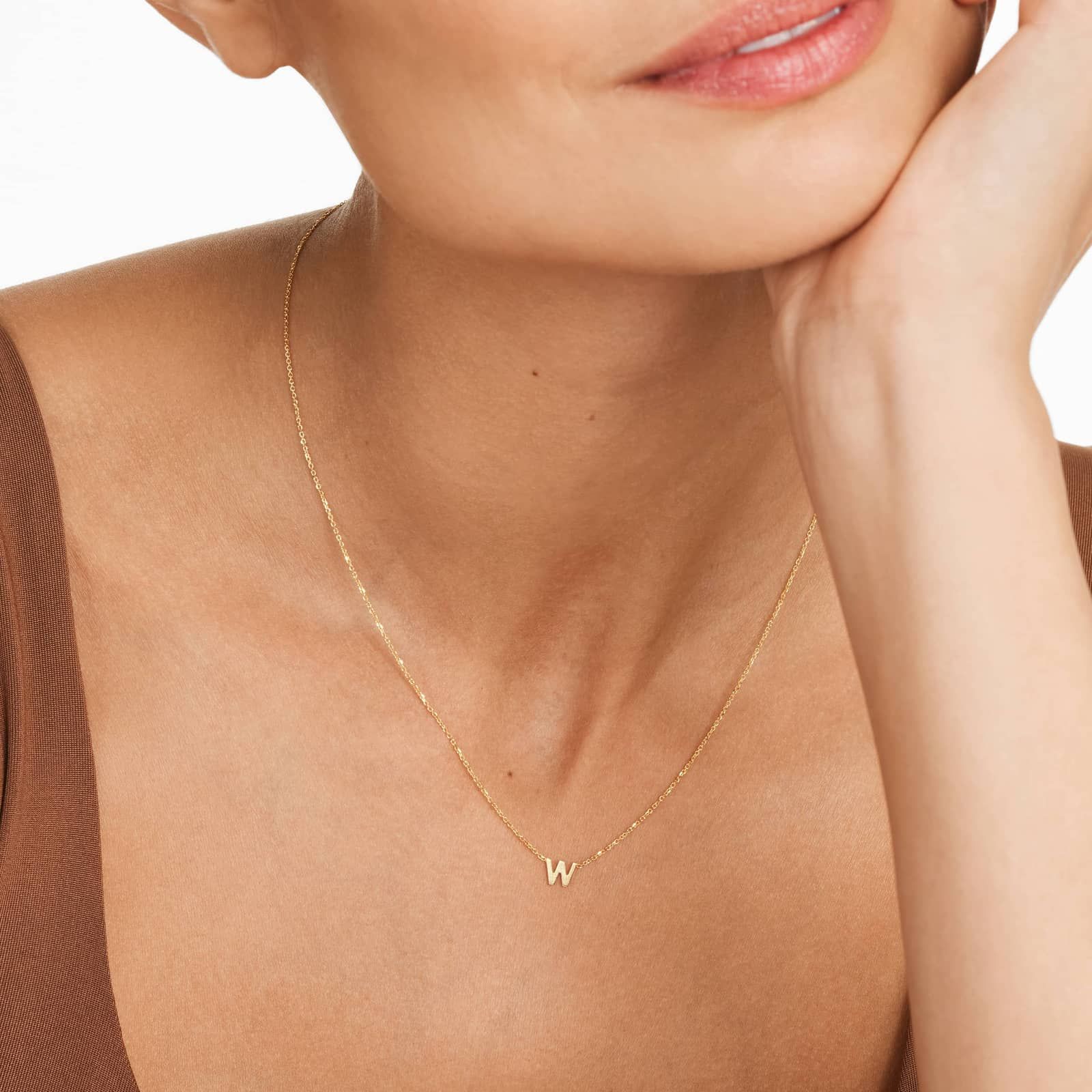 14K Yellow Gold Mini Initial W Necklace