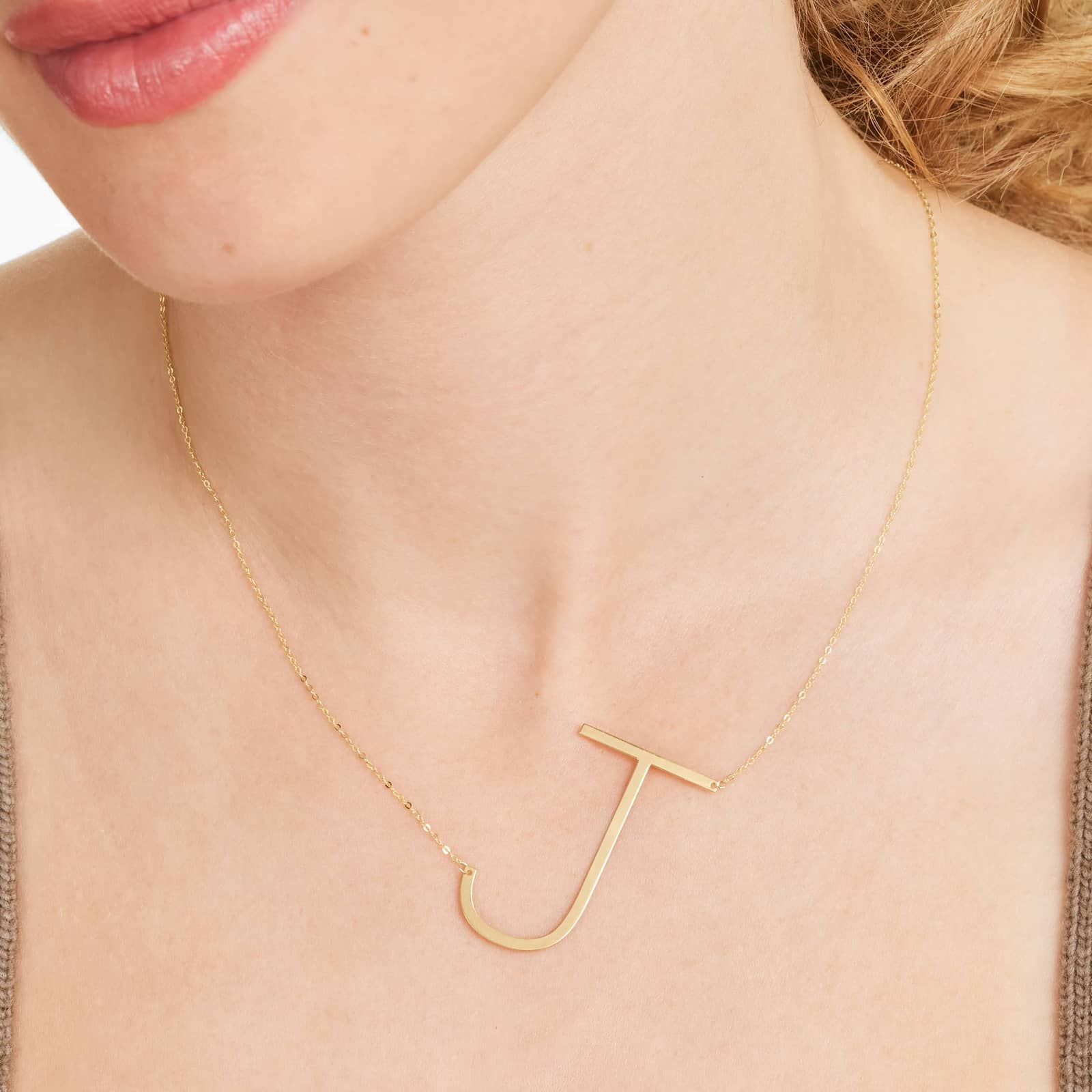 14K Yellow Gold Large Initial J Necklace